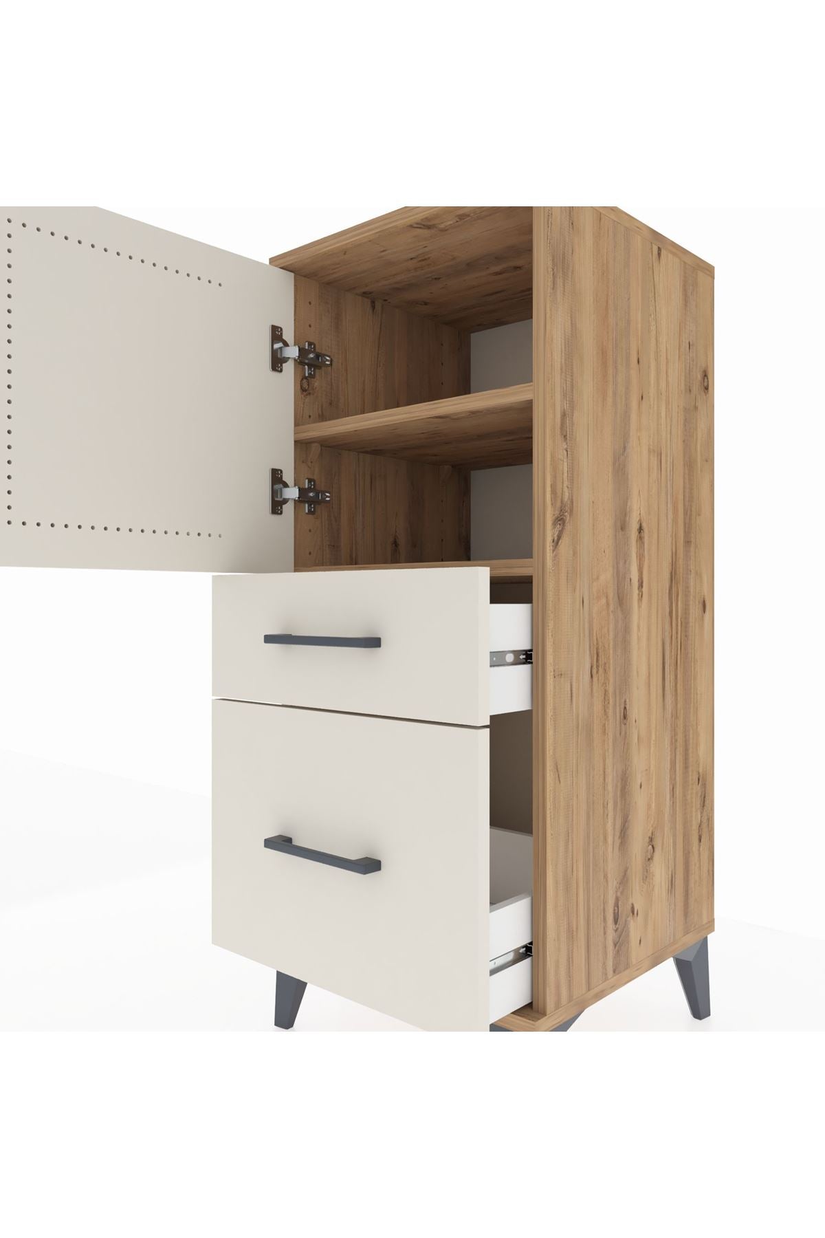 Hyperion Komodin 2 Raflı 2 Çekmeceli Tek Kapaklı 44x44x106 Çam-Aytaşı