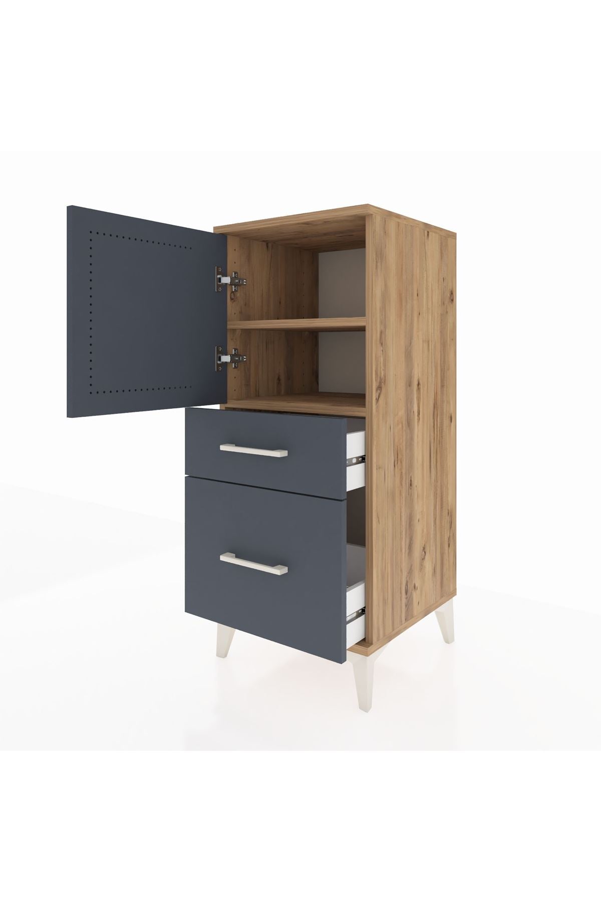 Hyperion Komodin 2 Raflı 2 Çekmeceli Tek Kapaklı 44x44x106 Çam-Antrasit