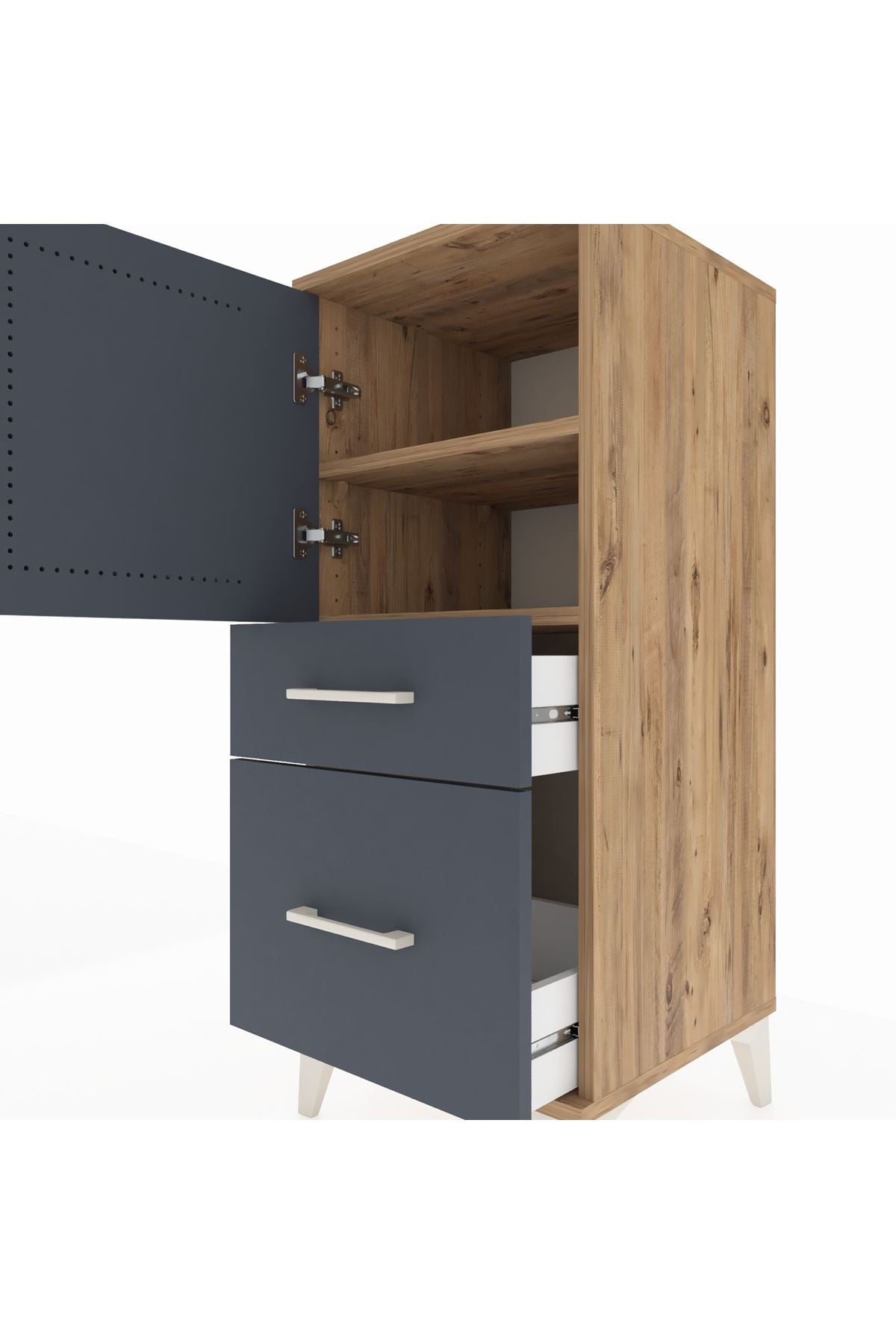 Hyperion Komodin 2 Raflı 2 Çekmeceli Tek Kapaklı 44x44x106 Çam-Antrasit