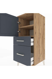 Hyperion Komodin 2 Raflı 2 Çekmeceli Tek Kapaklı 44x44x106 Çam-Antrasit