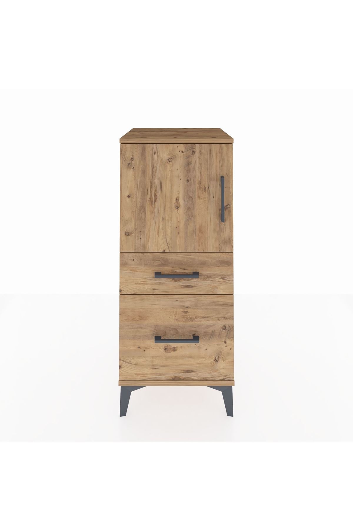 Hyperion Komodin 2 Raflı 2 Çekmeceli Tek Kapaklı 44x44x106 Çam-Çam