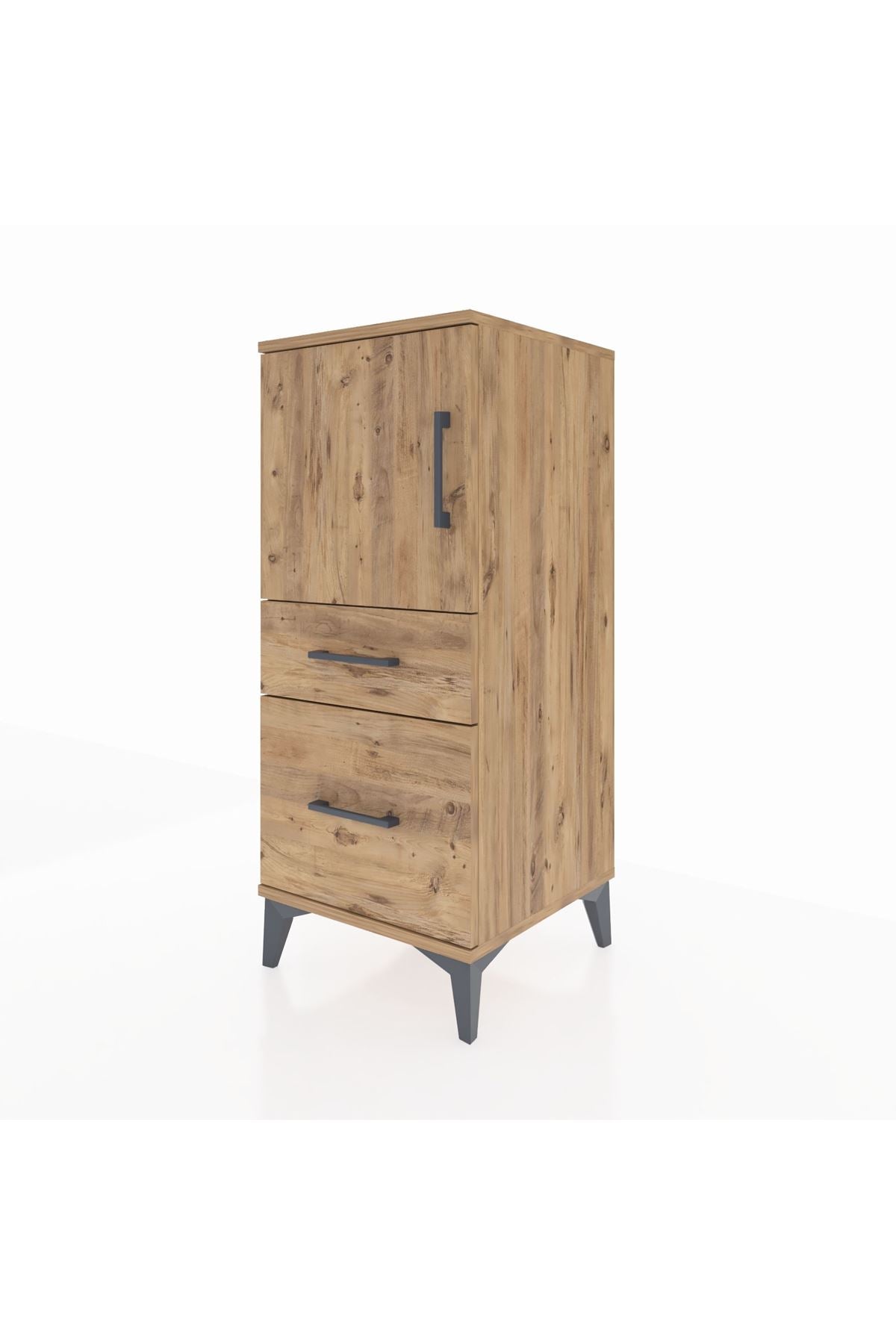 Hyperion Komodin 2 Raflı 2 Çekmeceli Tek Kapaklı 44x44x106 Çam-Çam