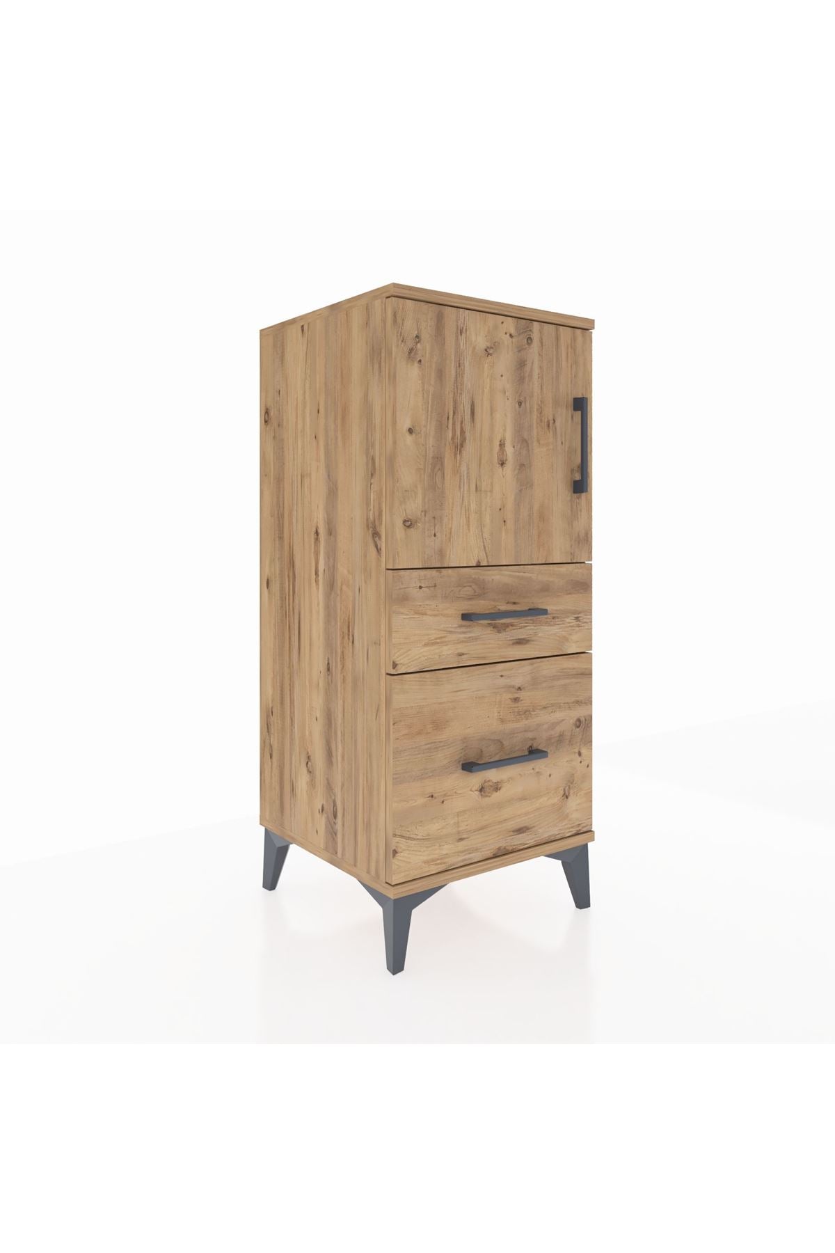 Hyperion Komodin 2 Raflı 2 Çekmeceli Tek Kapaklı 44x44x106 Çam-Çam