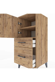 Hyperion Komodin 2 Raflı 2 Çekmeceli Tek Kapaklı 44x44x106 Çam-Çam