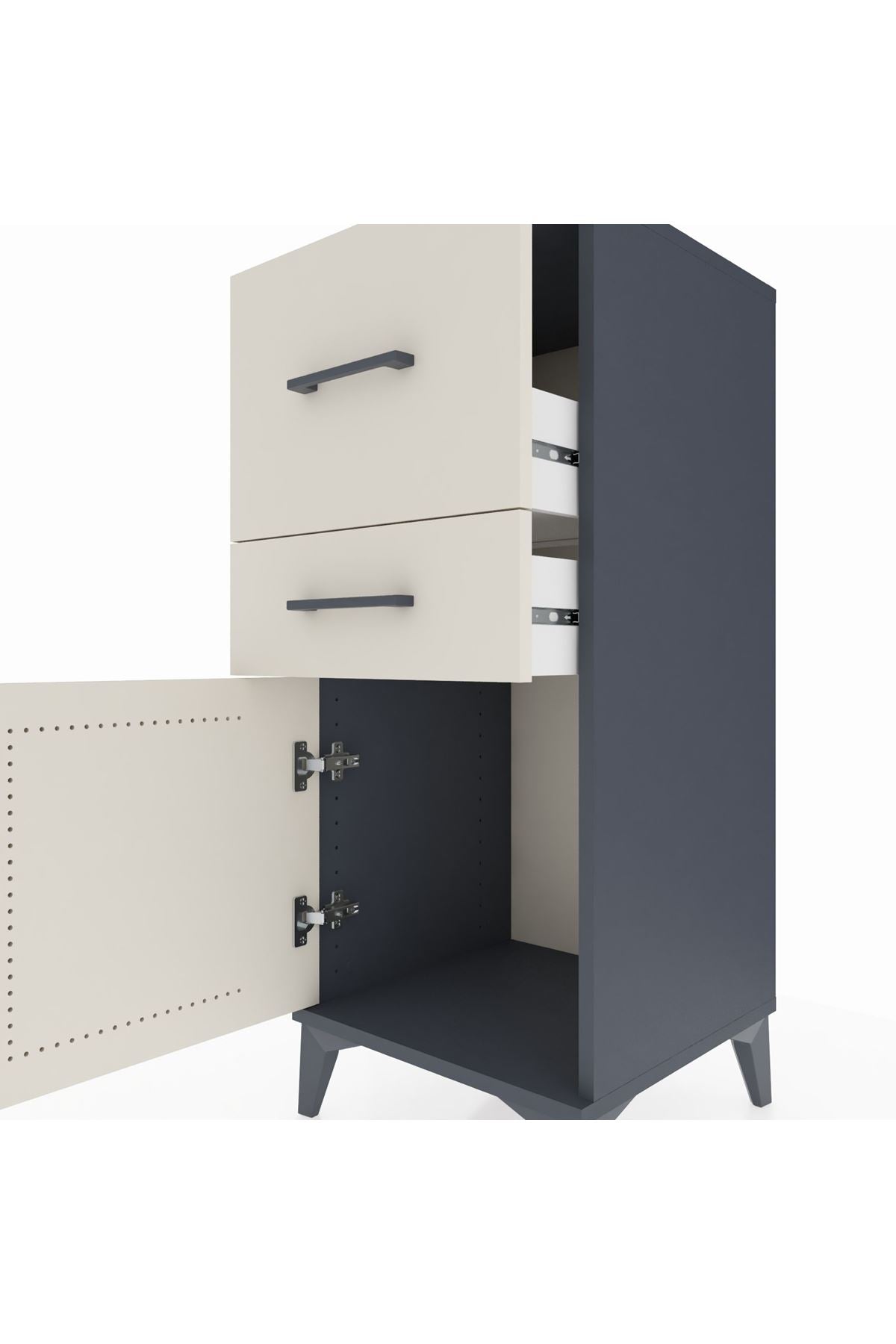 Hyperion Komodin 2 Çekmeceli Tek Kapaklı 44x44x106 Antrasit-Aytaşı