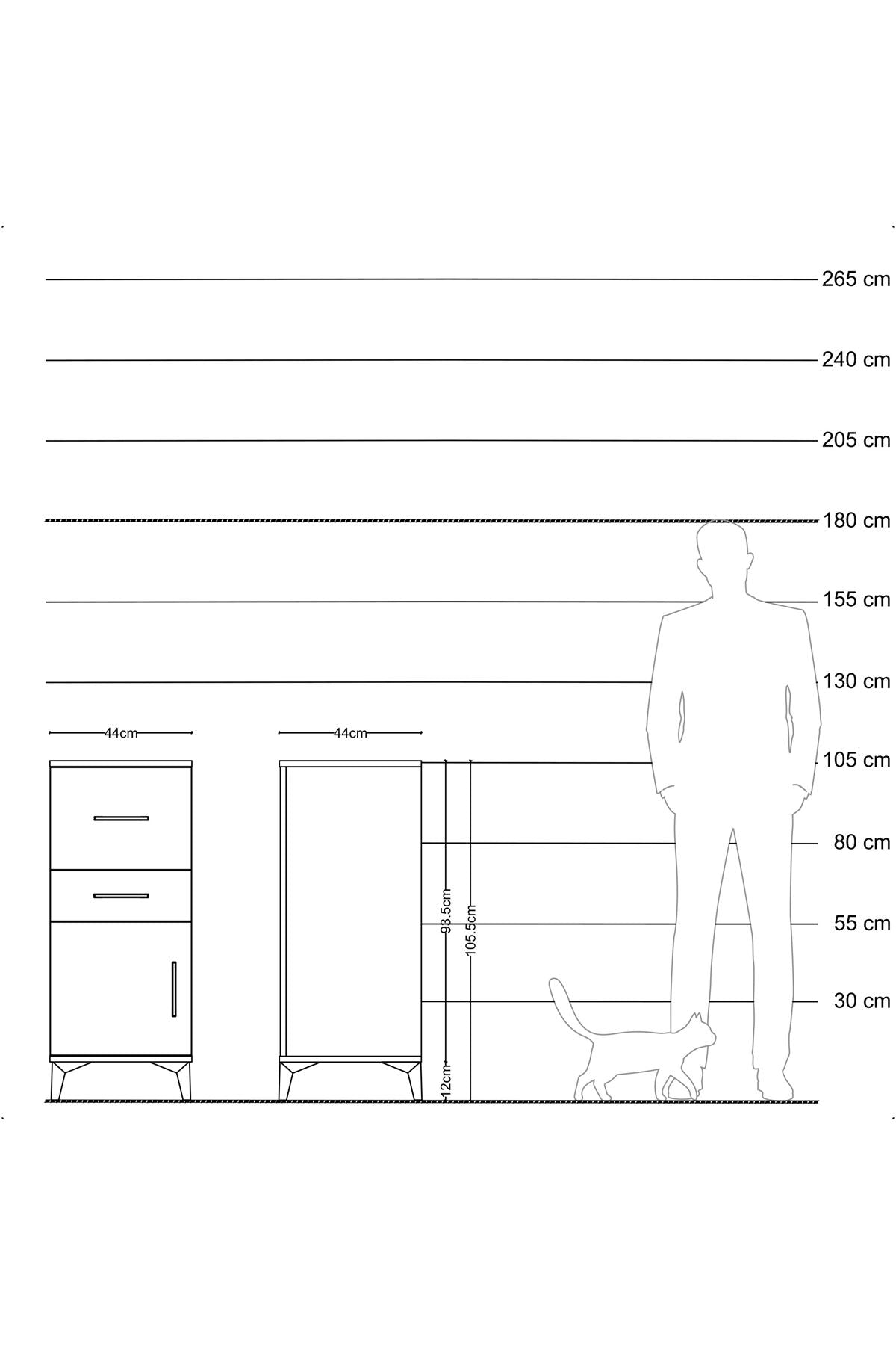 Hyperion Komodin 2 Çekmeceli Tek Kapaklı 44x44x106 Çam-Aytaşı