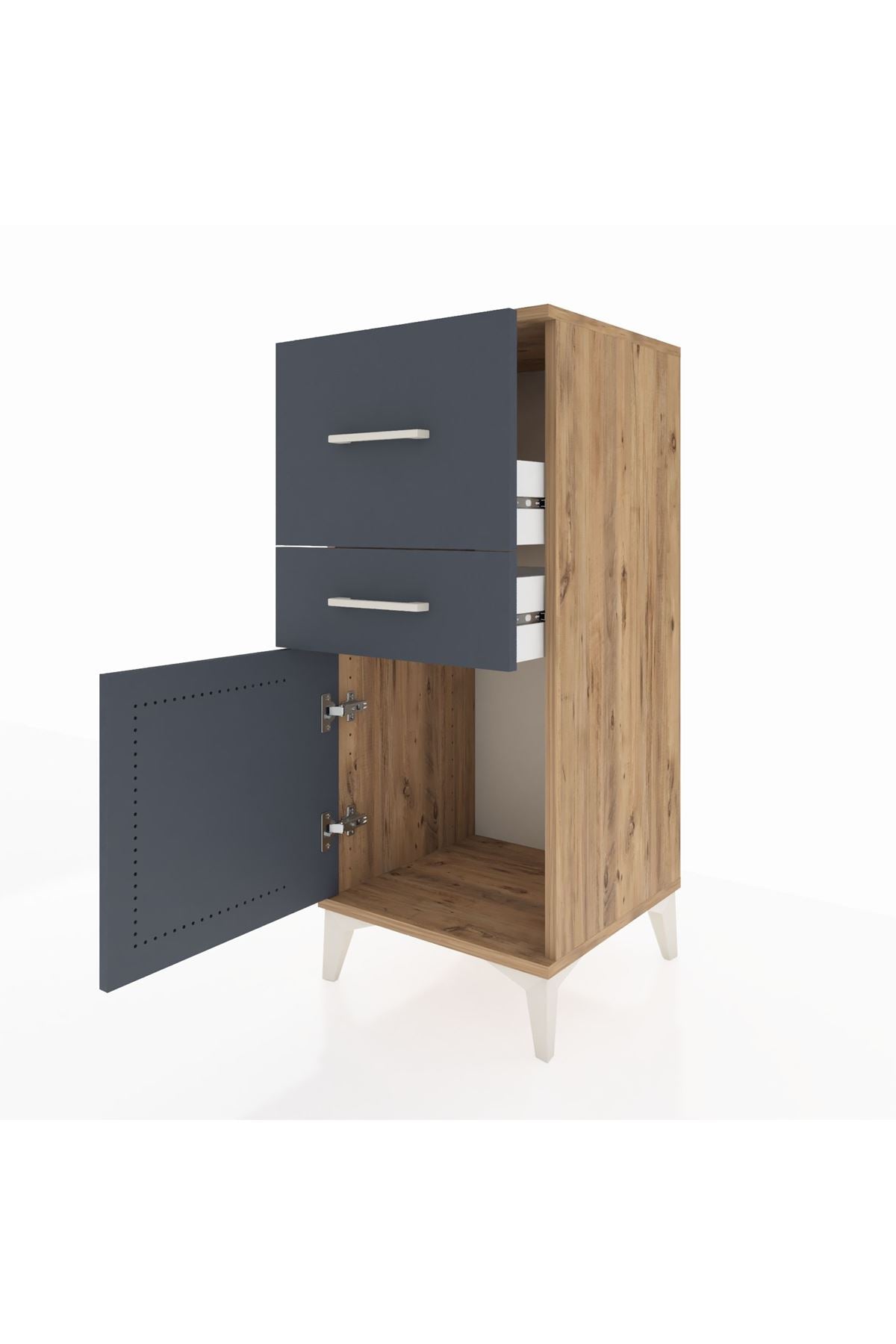 Hyperion Komodin 2 Çekmeceli Tek Kapaklı 44x44x106 Çam-Antrasit