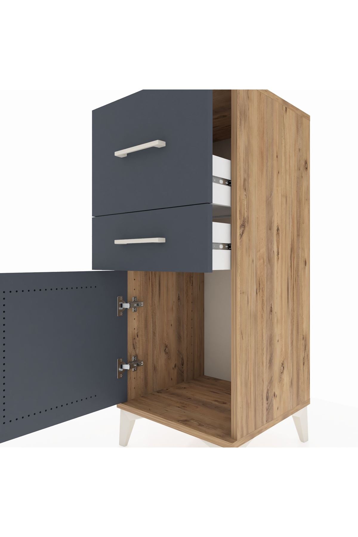 Hyperion Komodin 2 Çekmeceli Tek Kapaklı 44x44x106 Çam-Antrasit