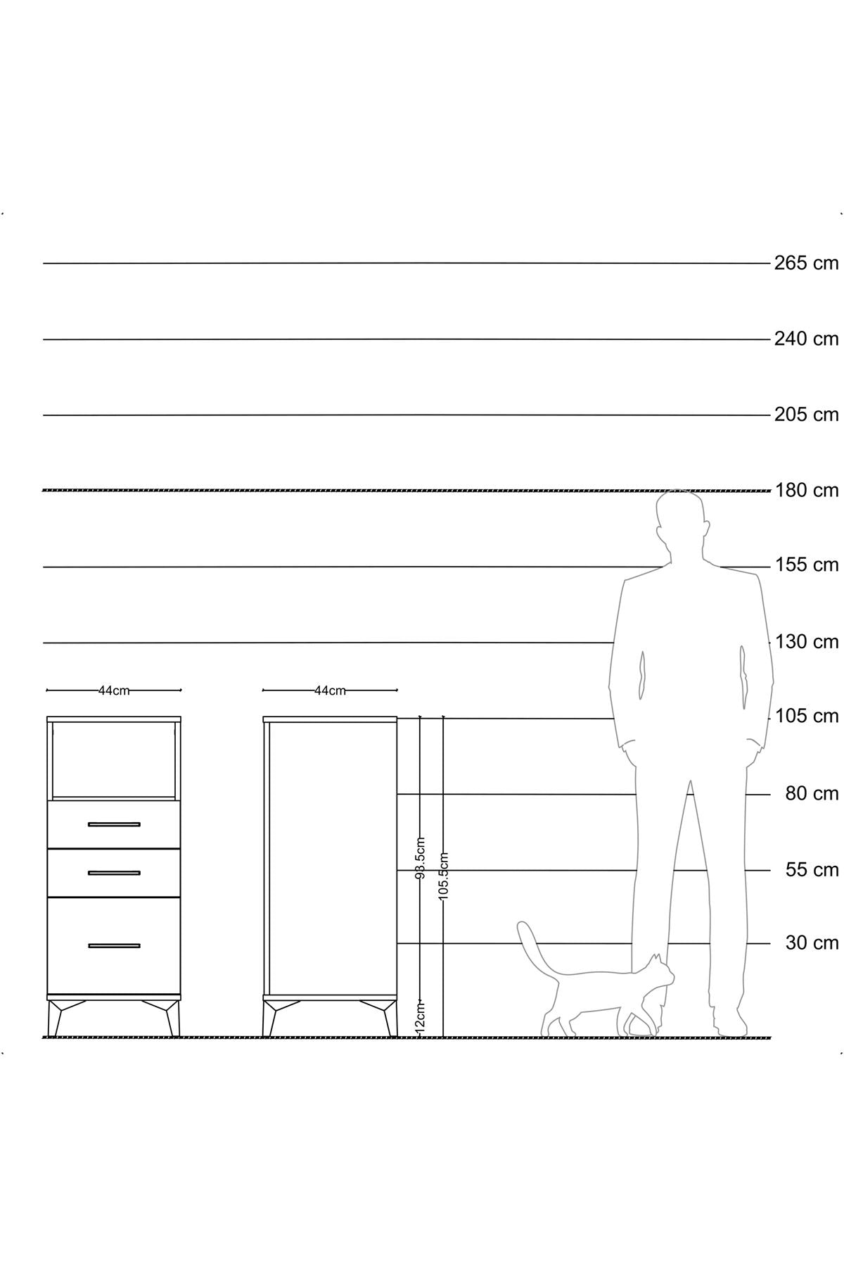 Hyperion Komodin Tek Raflı 3 Çekmeceli 44x44x106 Aytaşı-Çam