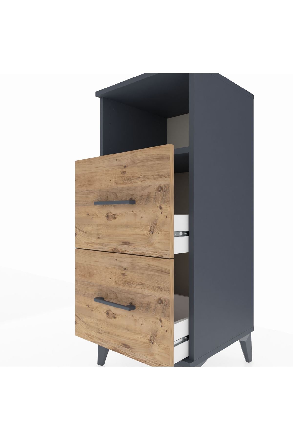 Hyperion Komodin Tek Raflı 2 Çekmeceli 44x44x106 Antrasit-Çam