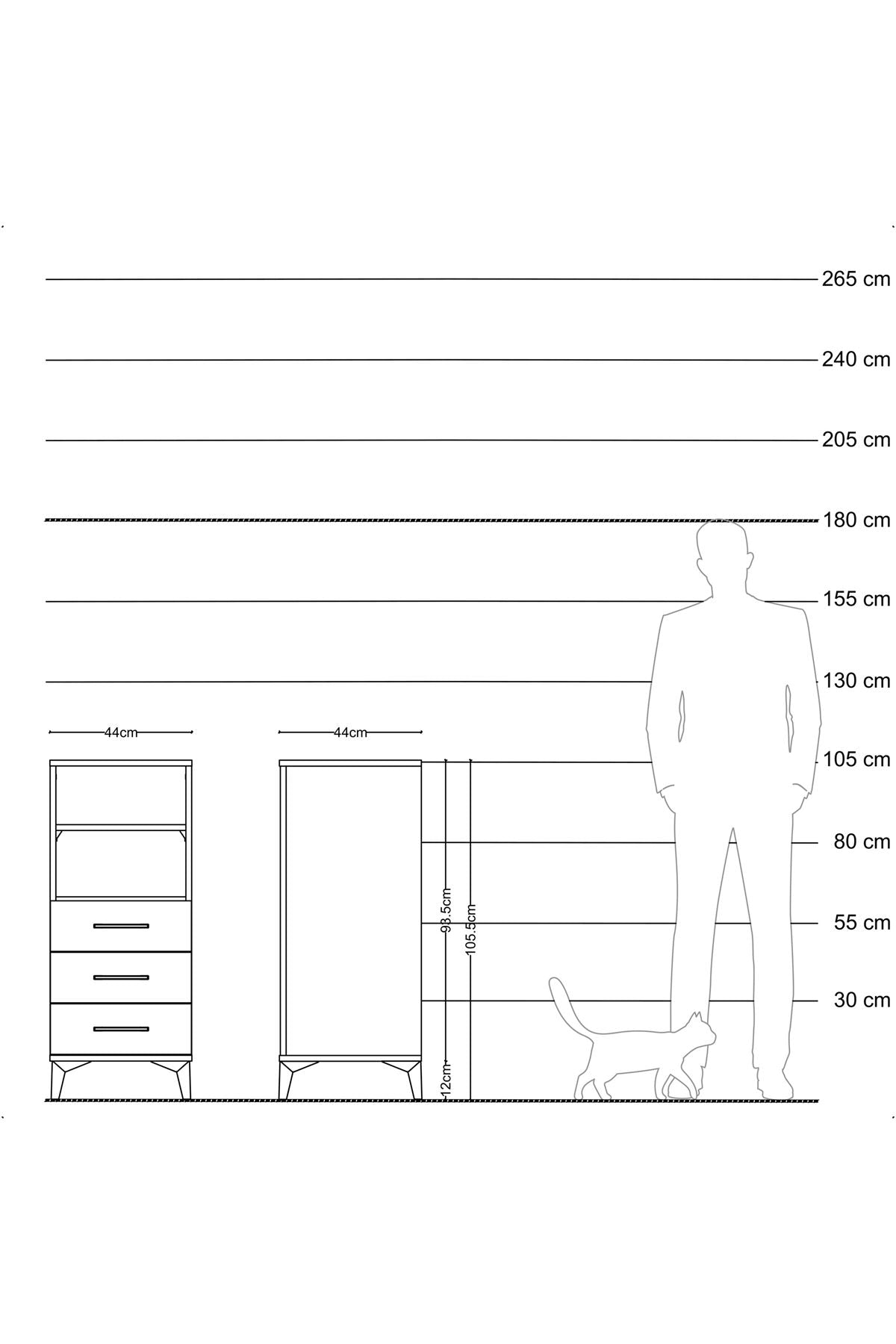 Hyperion Komodin Tek Raflı 3 Çekmeceli 44x44x106 Aytaşı-Aytaşı