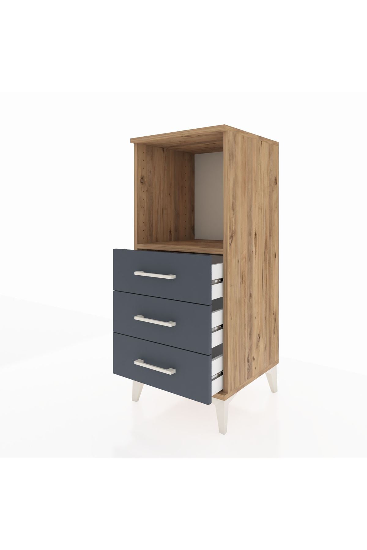 Hyperion Komodin Tek Raflı 3 Çekmeceli 44x44x106 Çam-Antrasit
