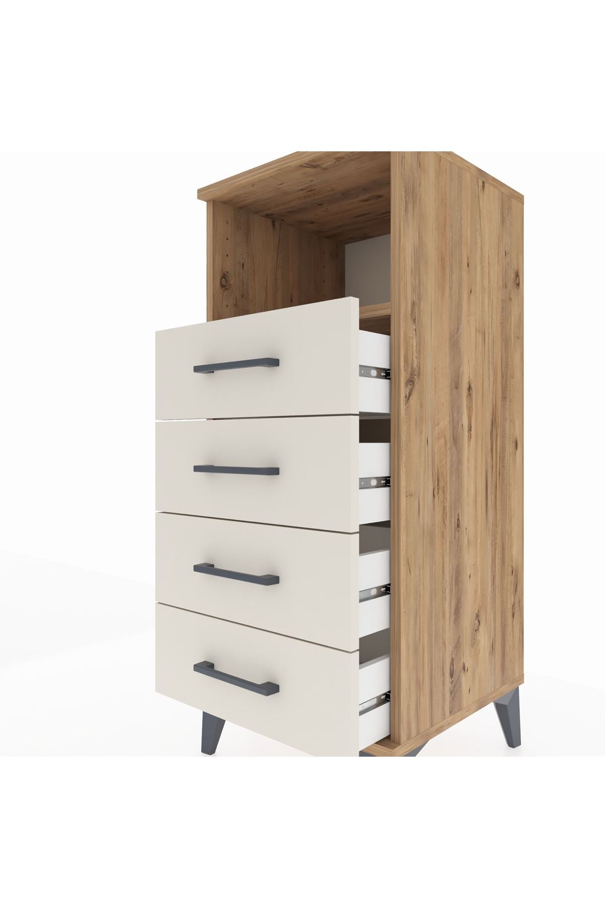 Hyperion Komodin Tek Raflı 4 Çekmeceli 44x44x106 Çam-Aytaşı