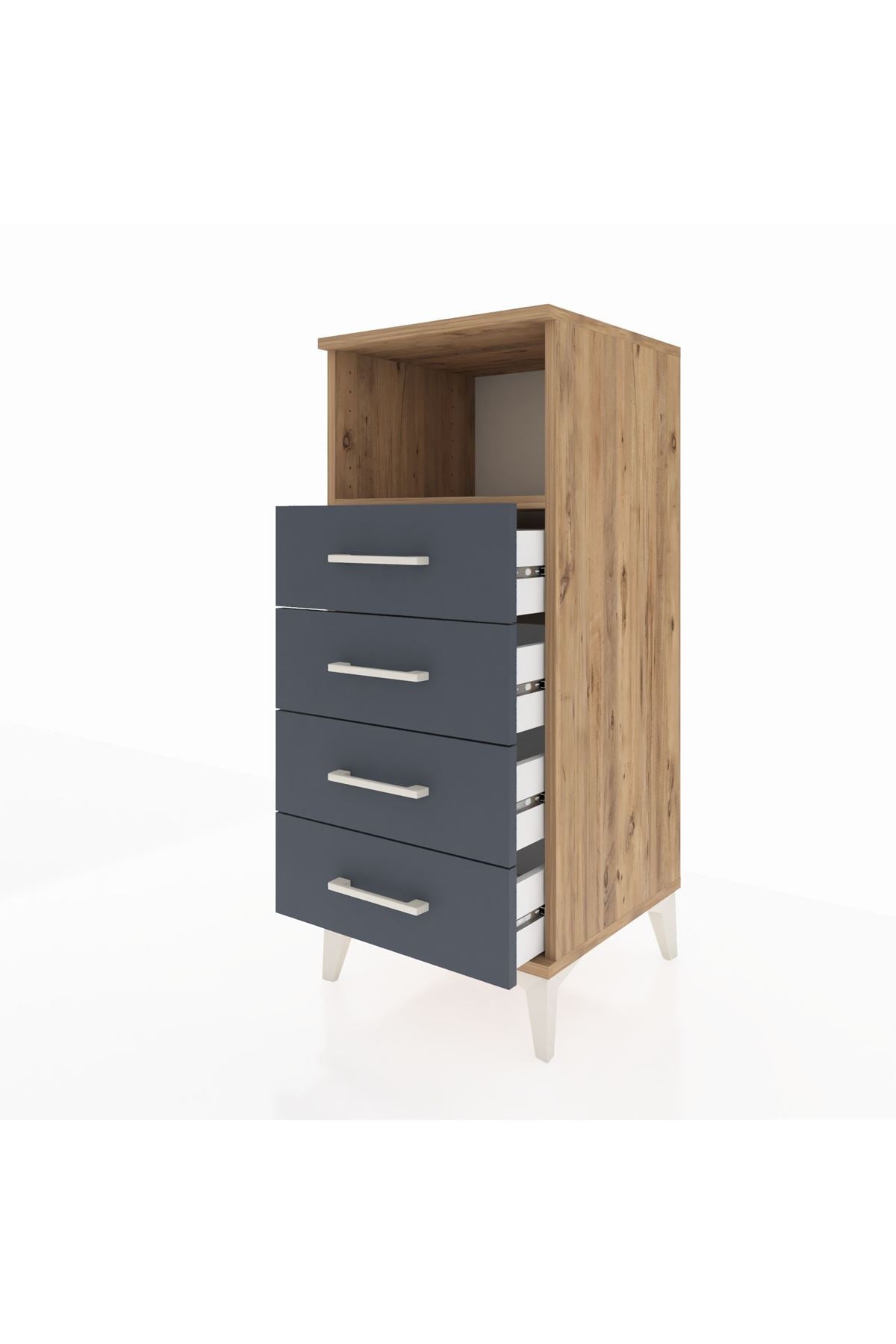 Hyperion Komodin Tek Raflı 4 Çekmeceli 44x44x106 Çam-Antrasit