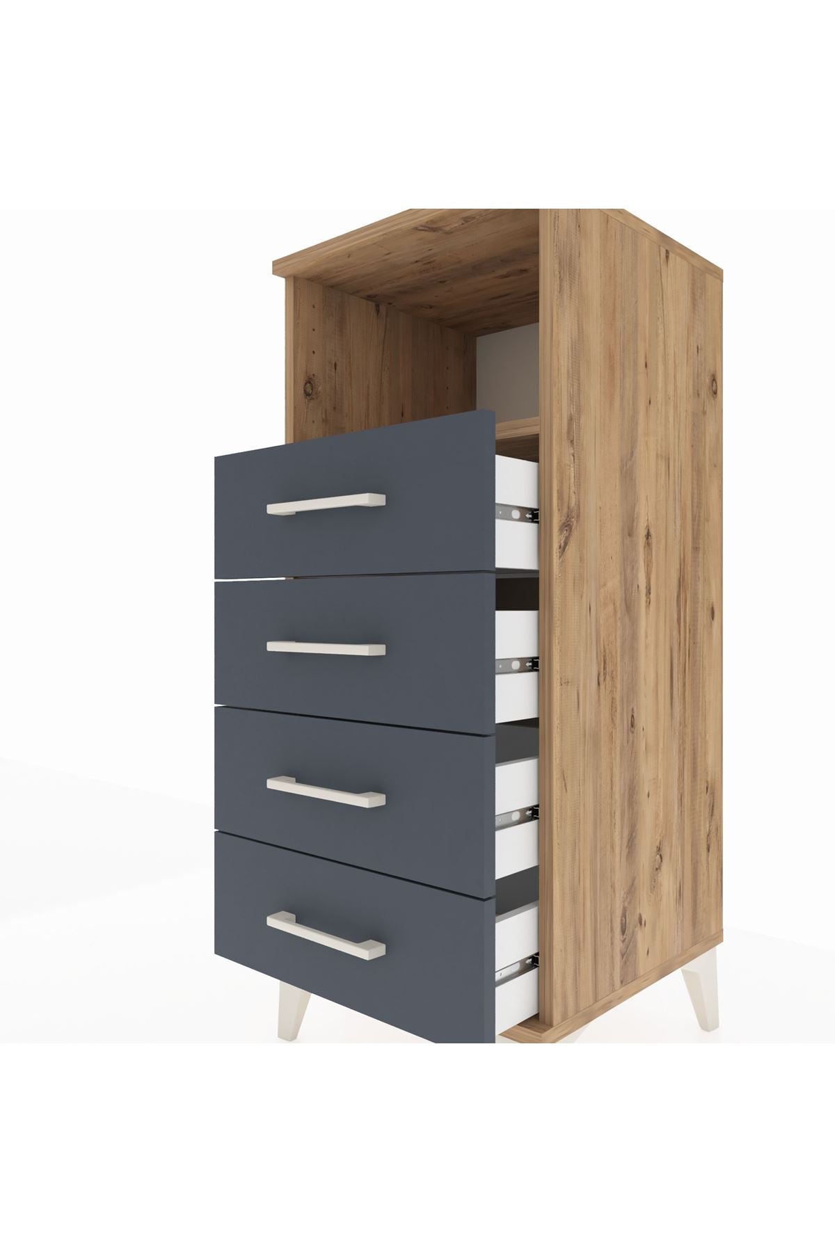 Hyperion Komodin Tek Raflı 4 Çekmeceli 44x44x106 Çam-Antrasit