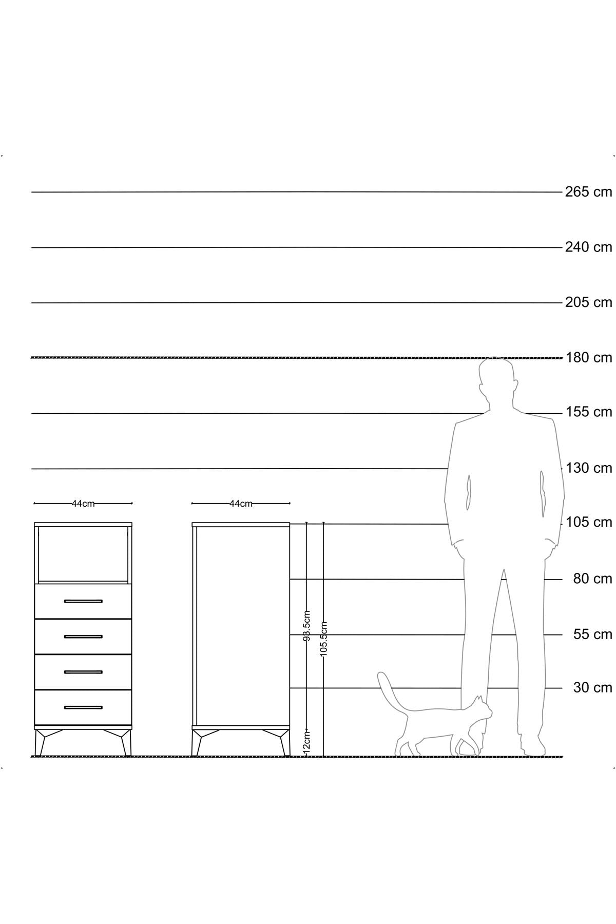 Hyperion Komodin Tek Raflı 4 Çekmeceli 44x44x106 Çam-Antrasit