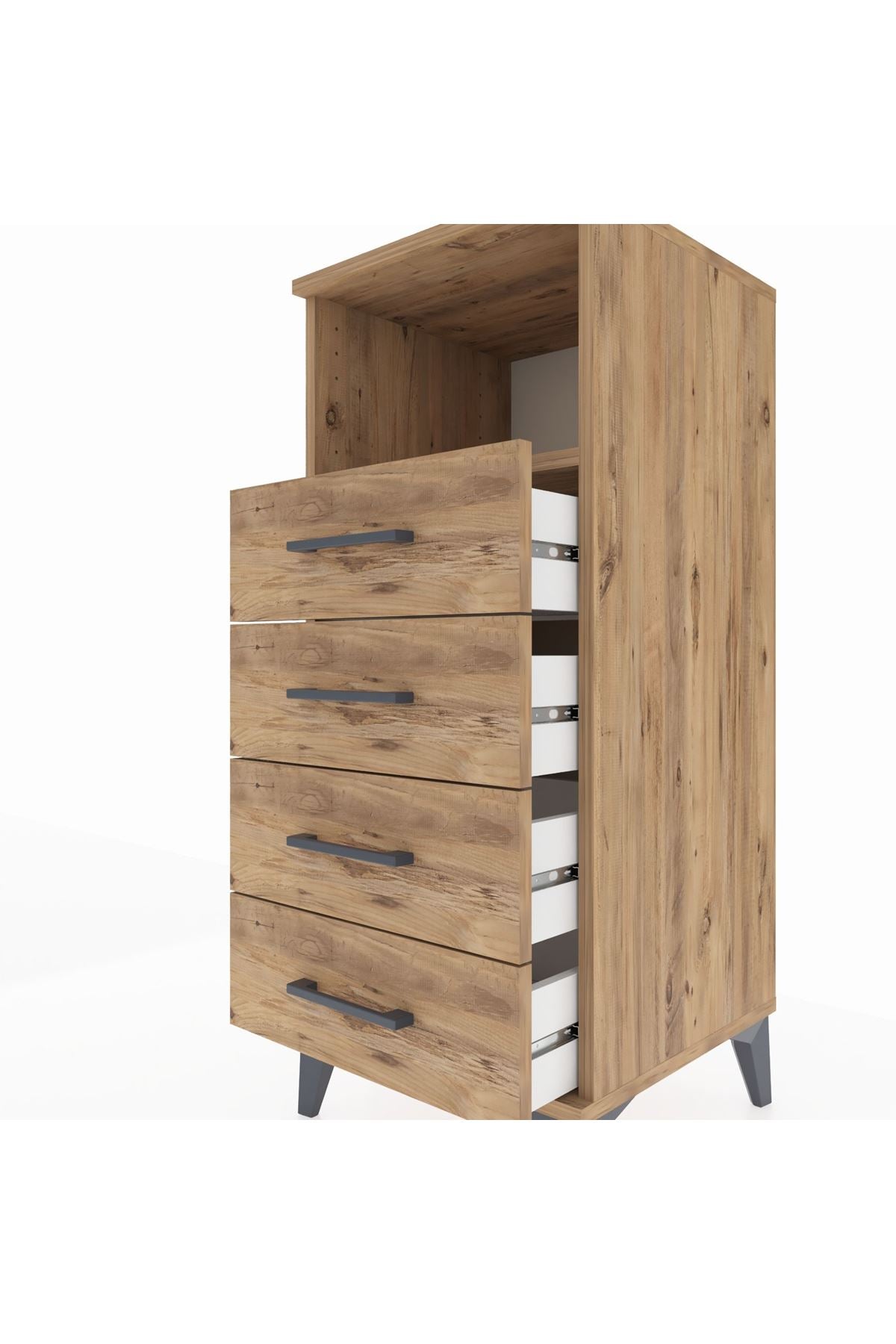 Hyperion Komodin Tek Raflı 4 Çekmeceli 44x44x106 Çam-Çam