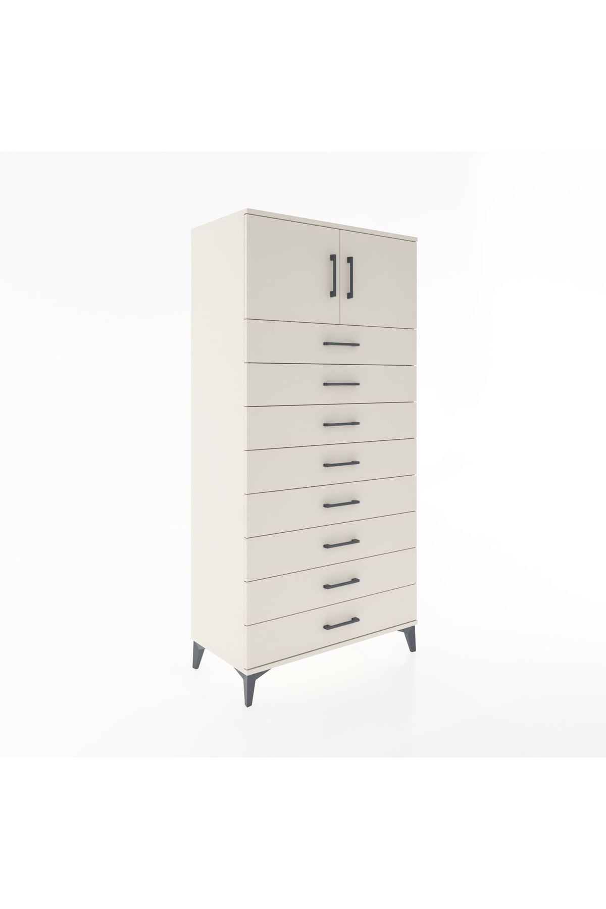Hyperion Dolap Tek Raflı 8 Çekmeceli 2 Kapaklı 88x44x182 - S57M001V1B