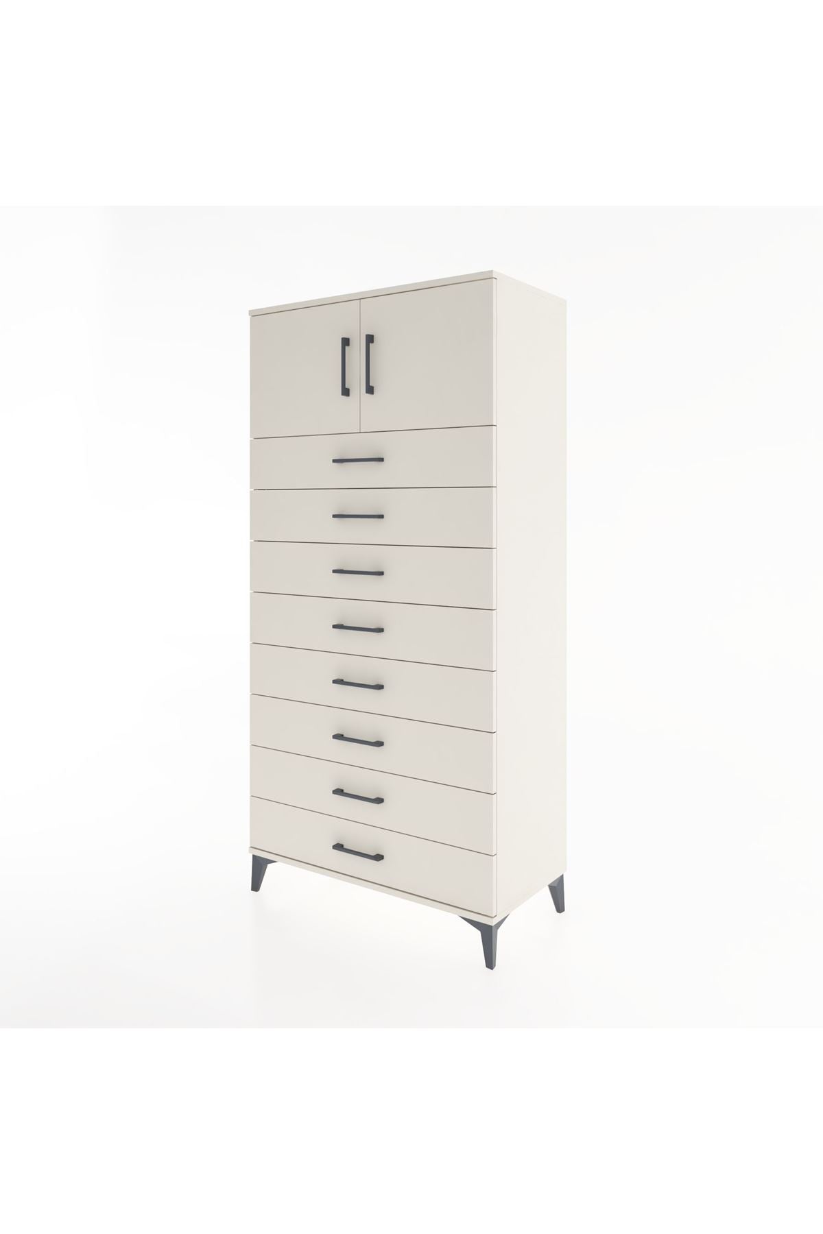 Hyperion Dolap Tek Raflı 8 Çekmeceli 2 Kapaklı 88x44x182 - S57M001V1B