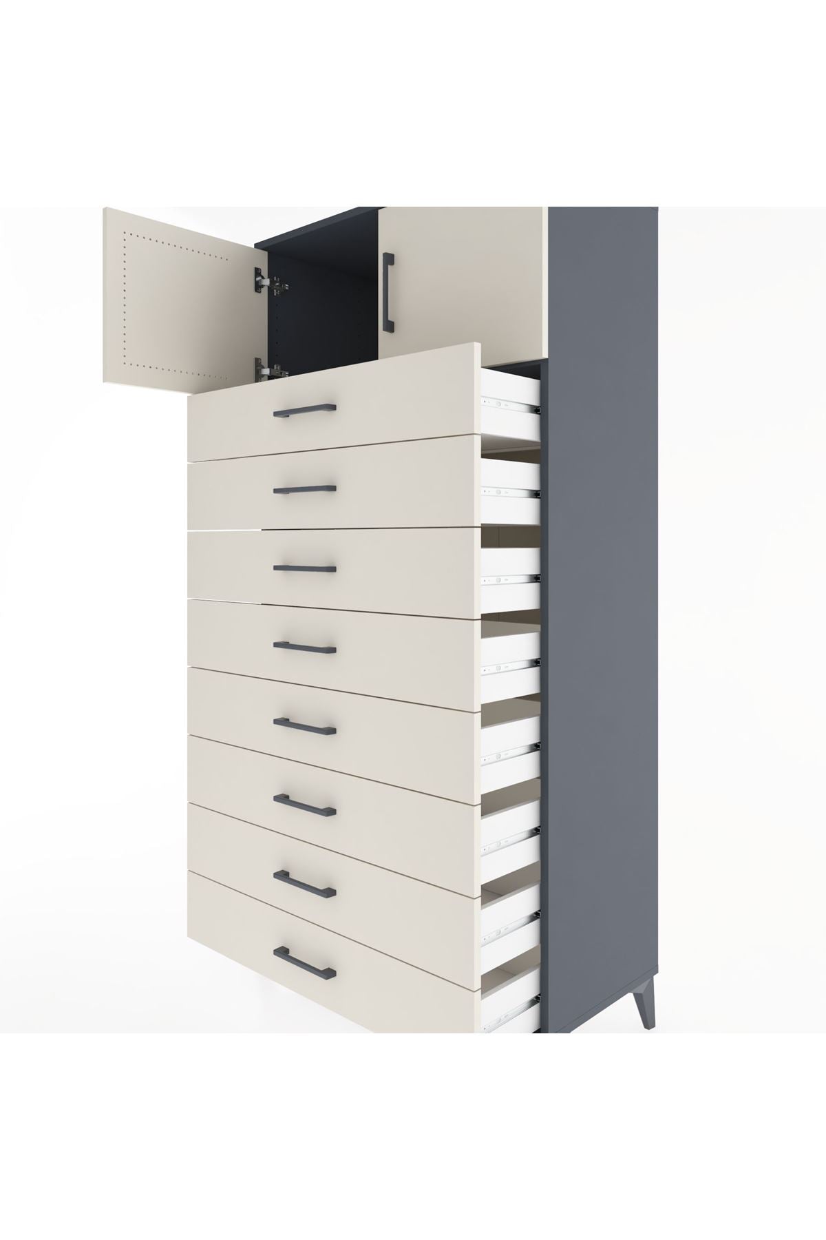 Hyperion Dolap Tek Raflı 8 Çekmeceli 2 Kapaklı 88x44x182 - S57M001V4B