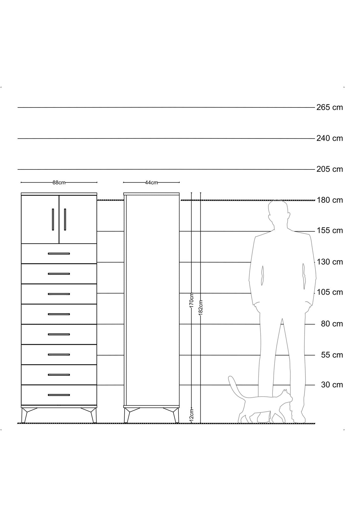 Hyperion Dolap Tek Raflı 8 Çekmeceli 2 Kapaklı 88x44x182 - S57M001V4B