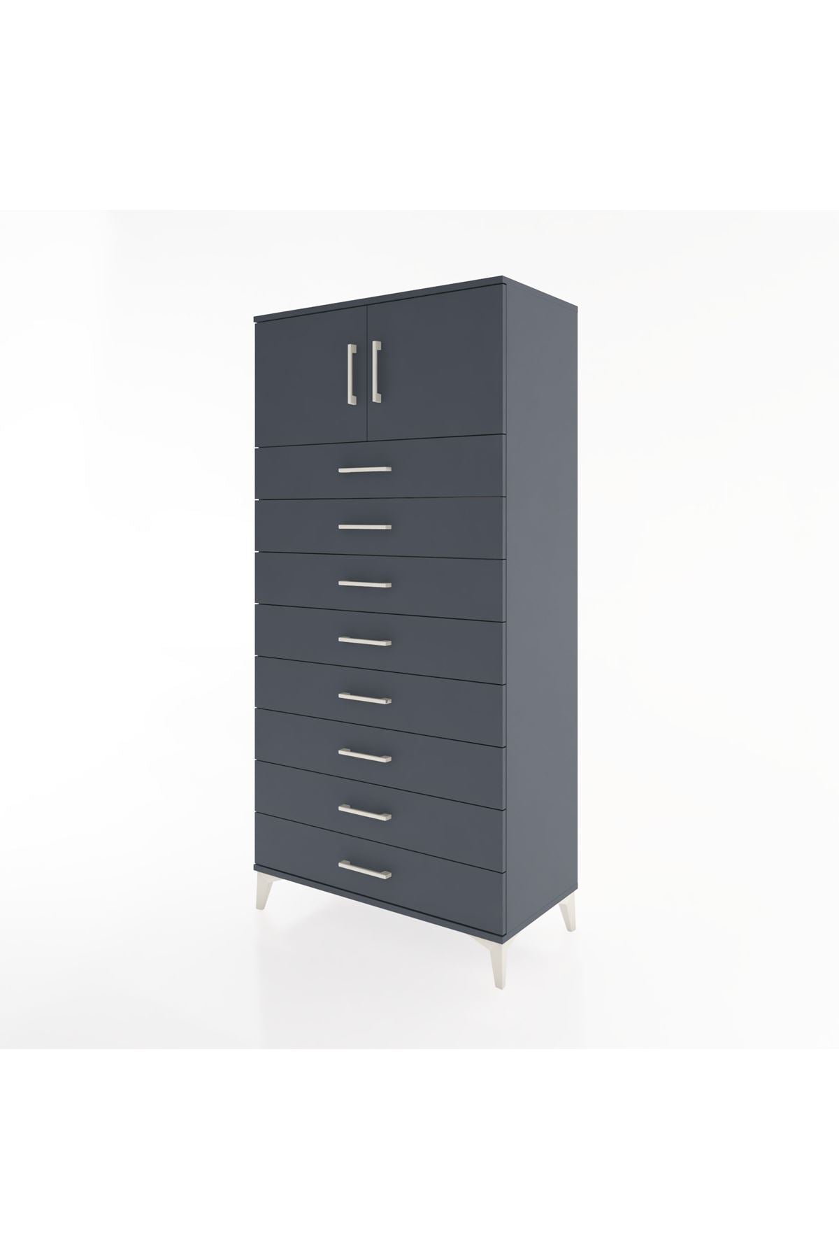 Hyperion Dolap Tek Raflı 8 Çekmeceli 2 Kapaklı 88x44x182 - S57M001V5B
