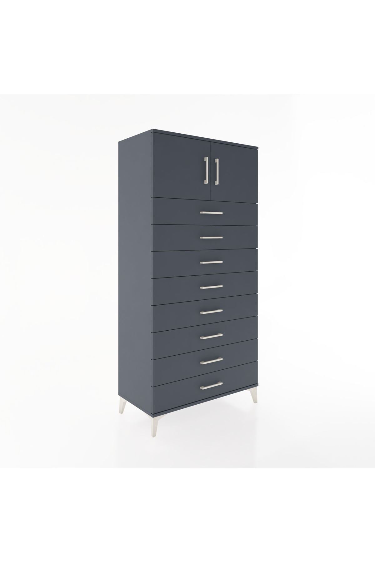 Hyperion Dolap Tek Raflı 8 Çekmeceli 2 Kapaklı 88x44x182 - S57M001V5B