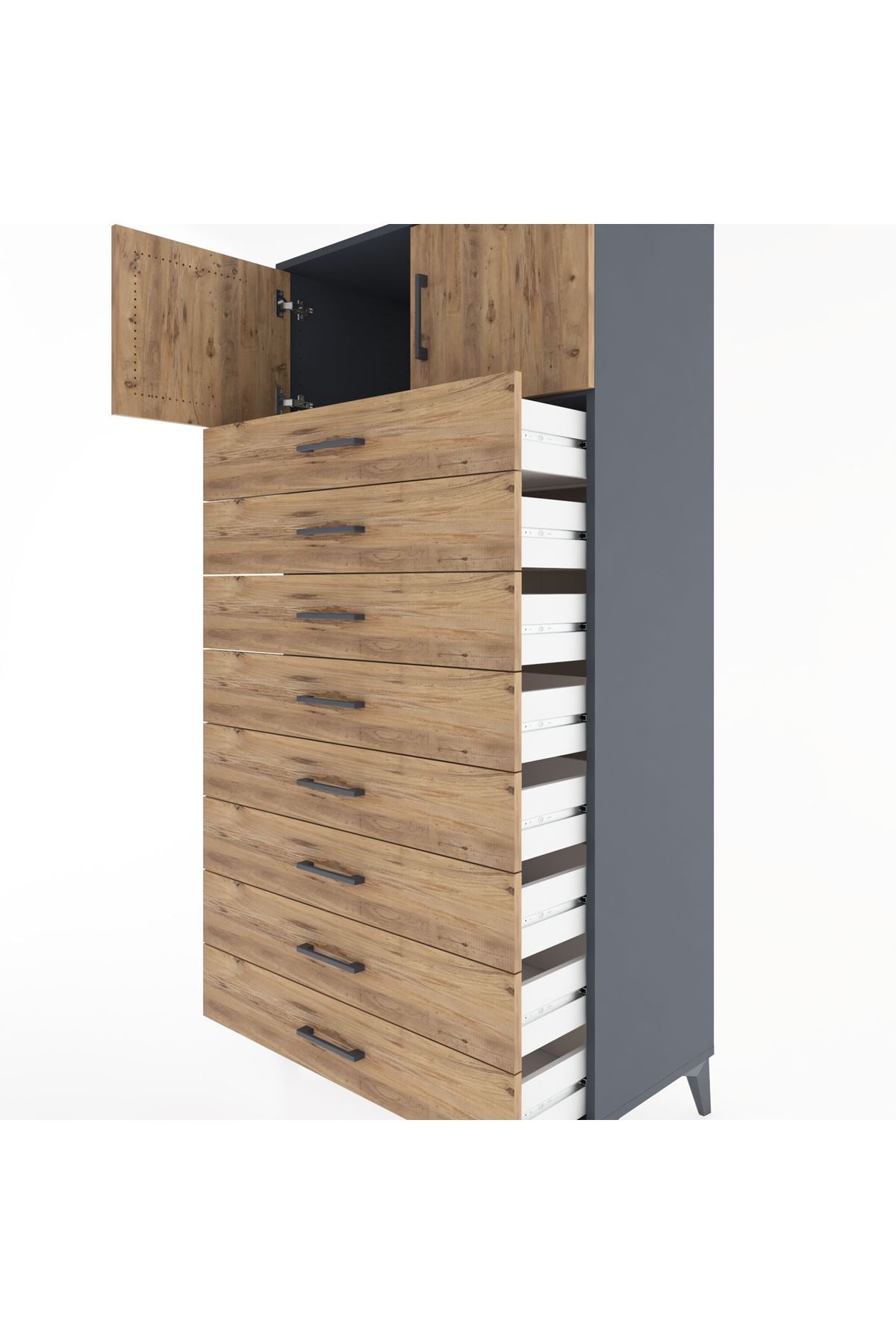 Hyperion Dolap Tek Raflı 8 Çekmeceli 2 Kapaklı 88x44x182 - S57M001V6B