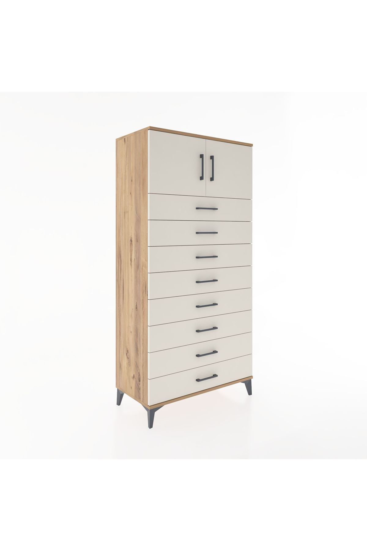 Hyperion Dolap Tek Raflı 8 Çekmeceli 2 Kapaklı 88x44x182 - S57M001V7B