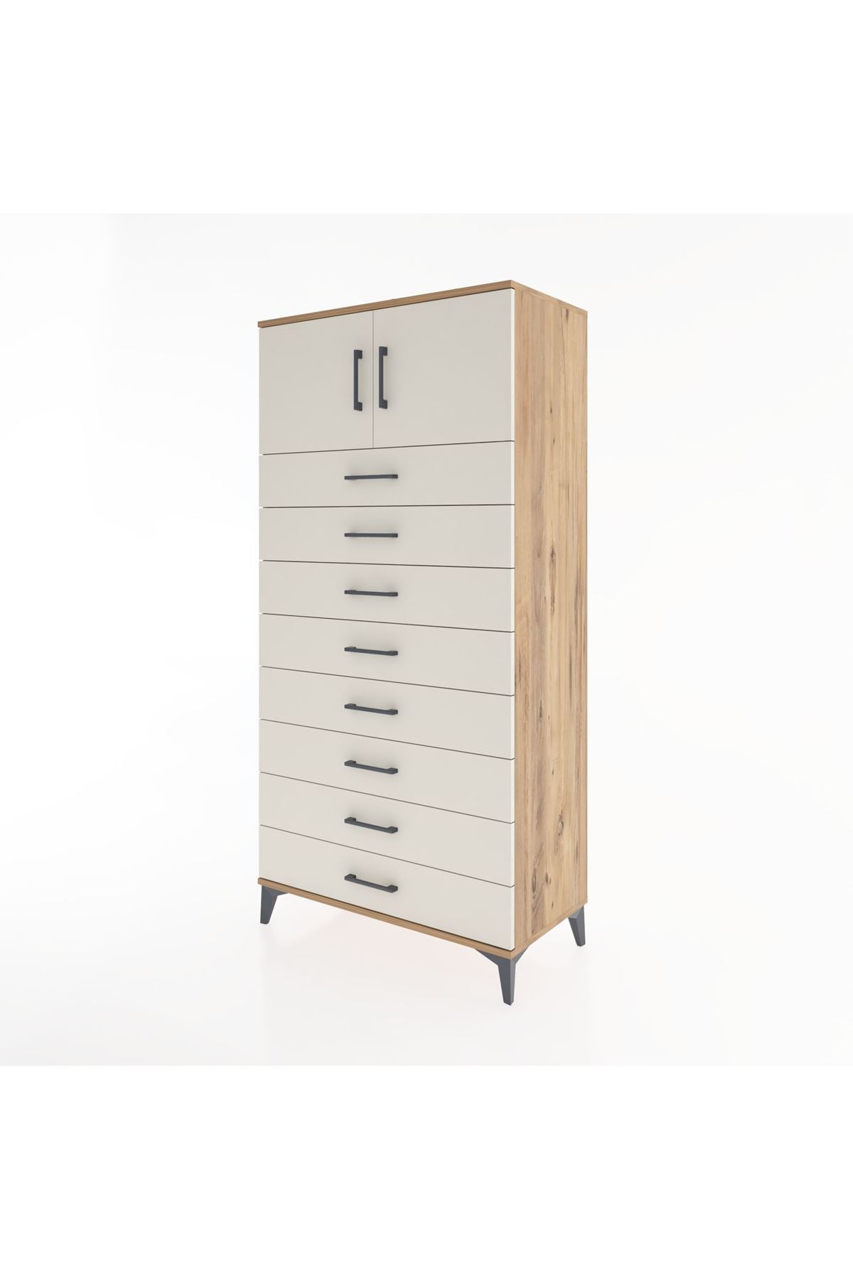 Hyperion Dolap Tek Raflı 8 Çekmeceli 2 Kapaklı 88x44x182 - S57M001V7B
