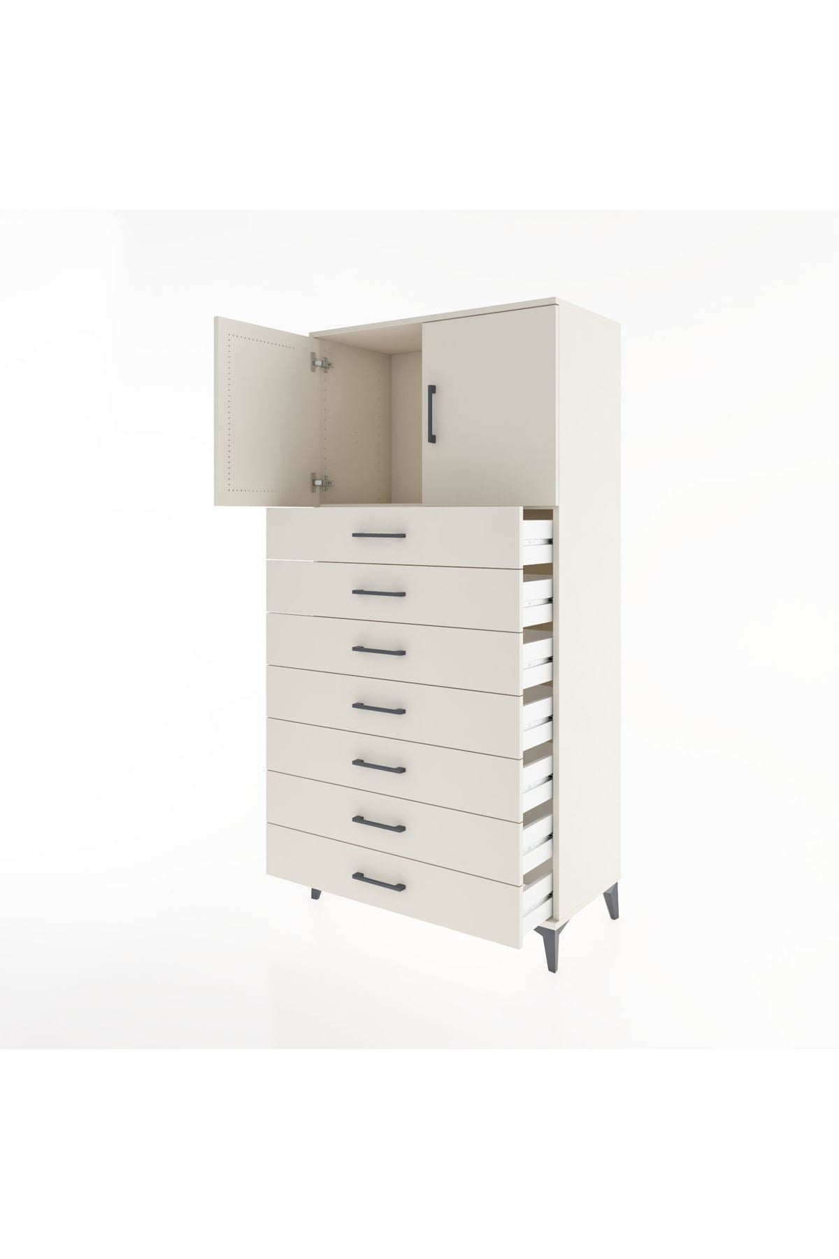 Hyperion Dolap Tek Raflı 7 Çekmeceli 2 Kapaklı 88x44x182 - S57M002V1B