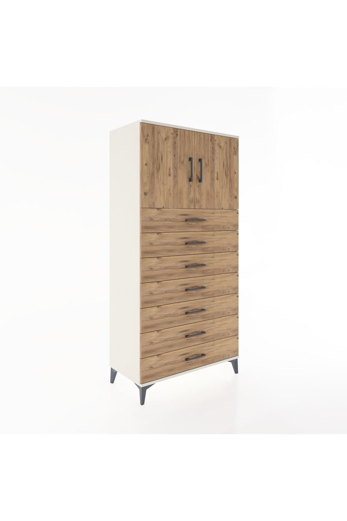 Hyperion Dolap Tek Raflı 7 Çekmeceli 2 Kapaklı 88x44x182 - S57M002V3B