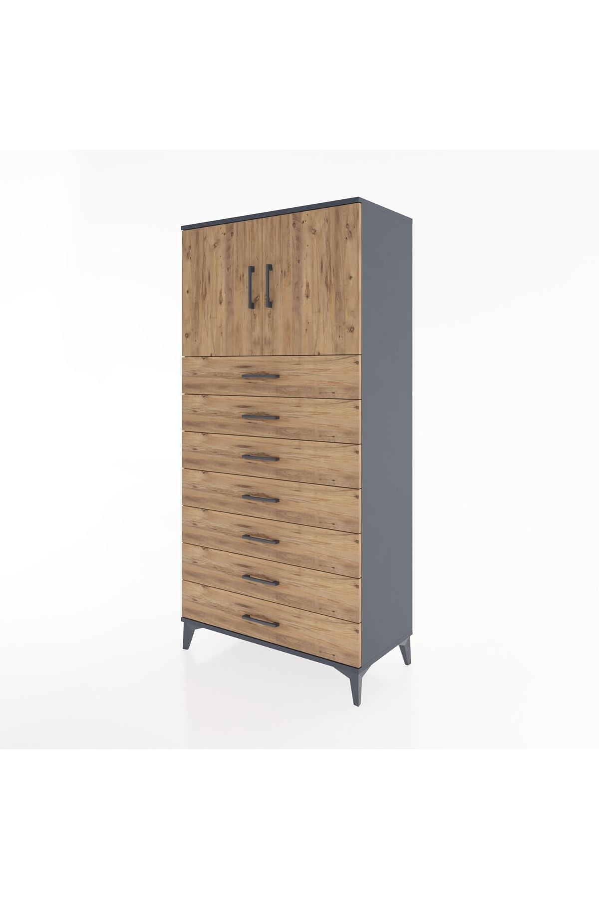 Hyperion Dolap Tek Raflı 7 Çekmeceli 2 Kapaklı 88x44x182 - S57M002V6B