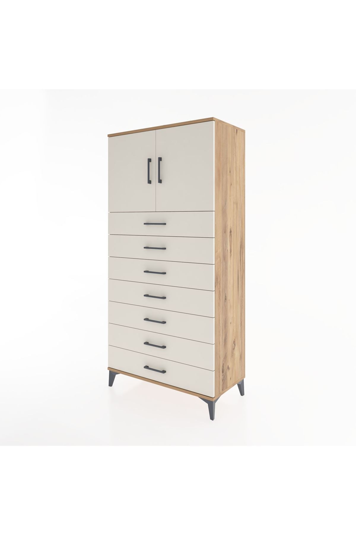 Hyperion Dolap Tek Raflı 7 Çekmeceli 2 Kapaklı 88x44x182 - S57M002V7B