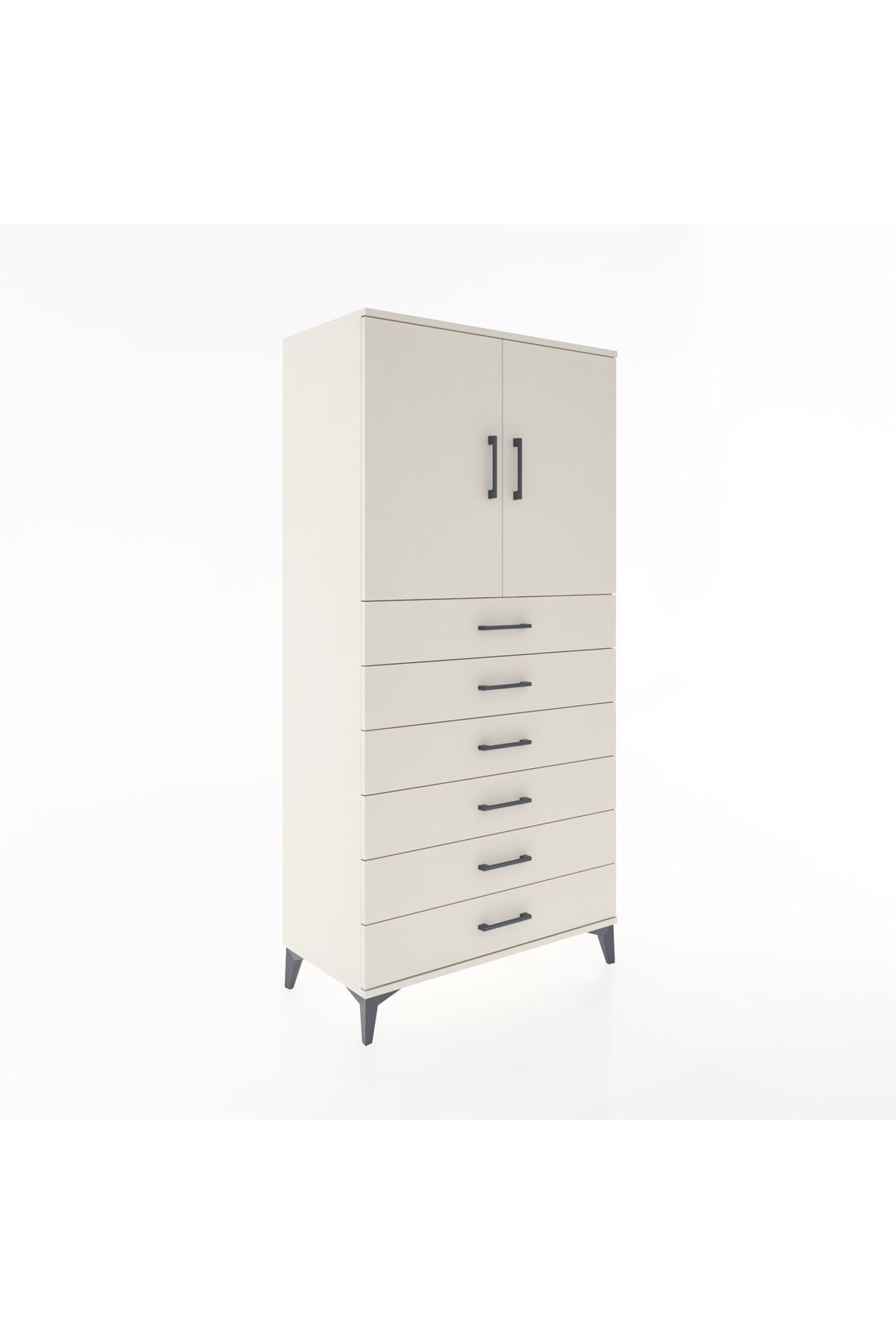 Hyperion Dolap Tek Raflı 6 Çekmeceli 2 Kapaklı 88x44x182 - S57M003V1B