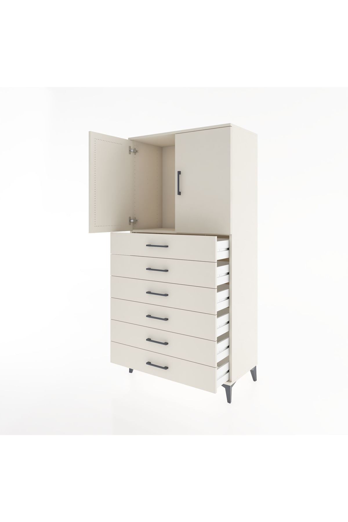 Hyperion Dolap Tek Raflı 6 Çekmeceli 2 Kapaklı 88x44x182 - S57M003V1B