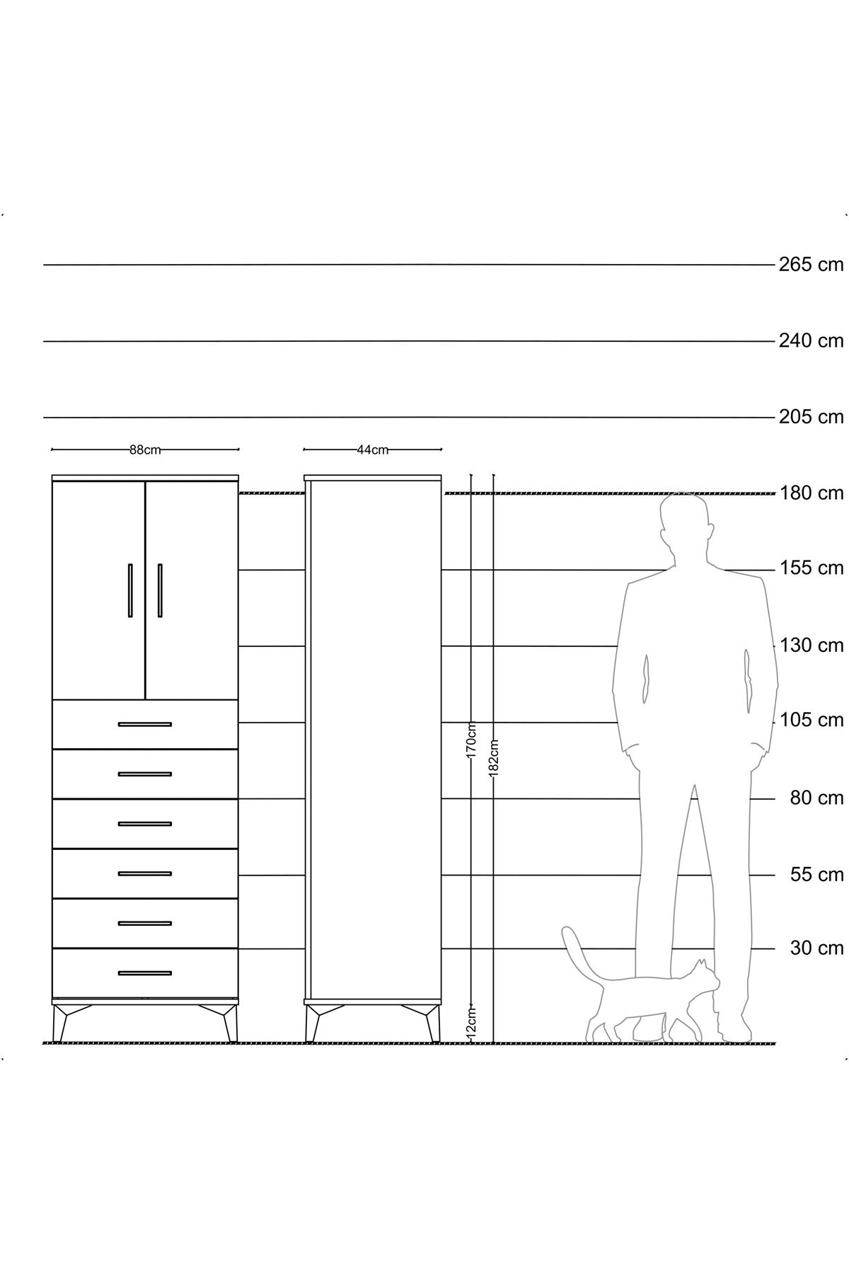 Hyperion Dolap Tek Raflı 6 Çekmeceli 2 Kapaklı 88x44x182 - S57M003V7B
