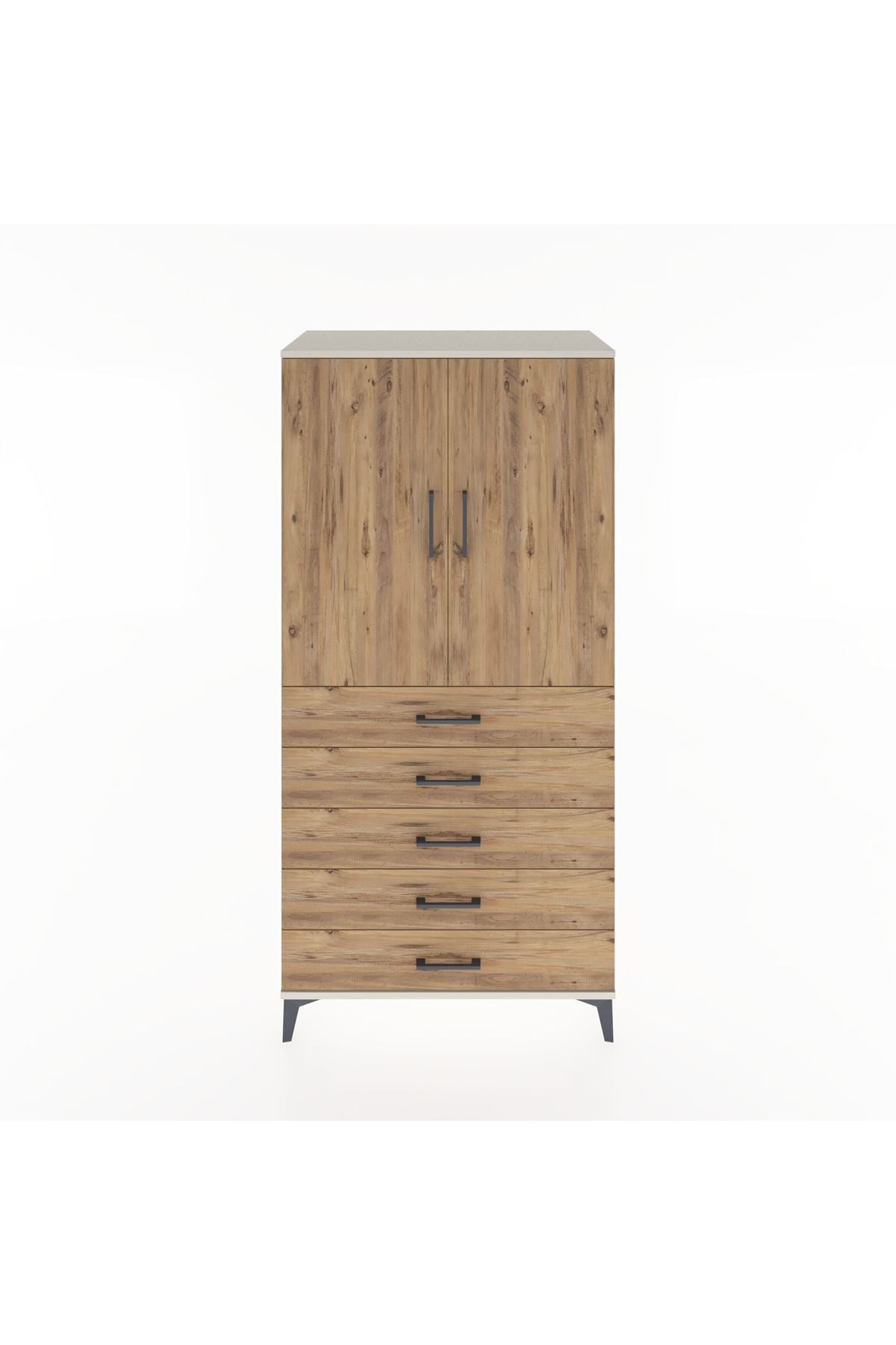 Hyperion Dolap 2 Raflı 5 Çekmeceli 2 Kapaklı 88x44x182 Aytaşı-Çam