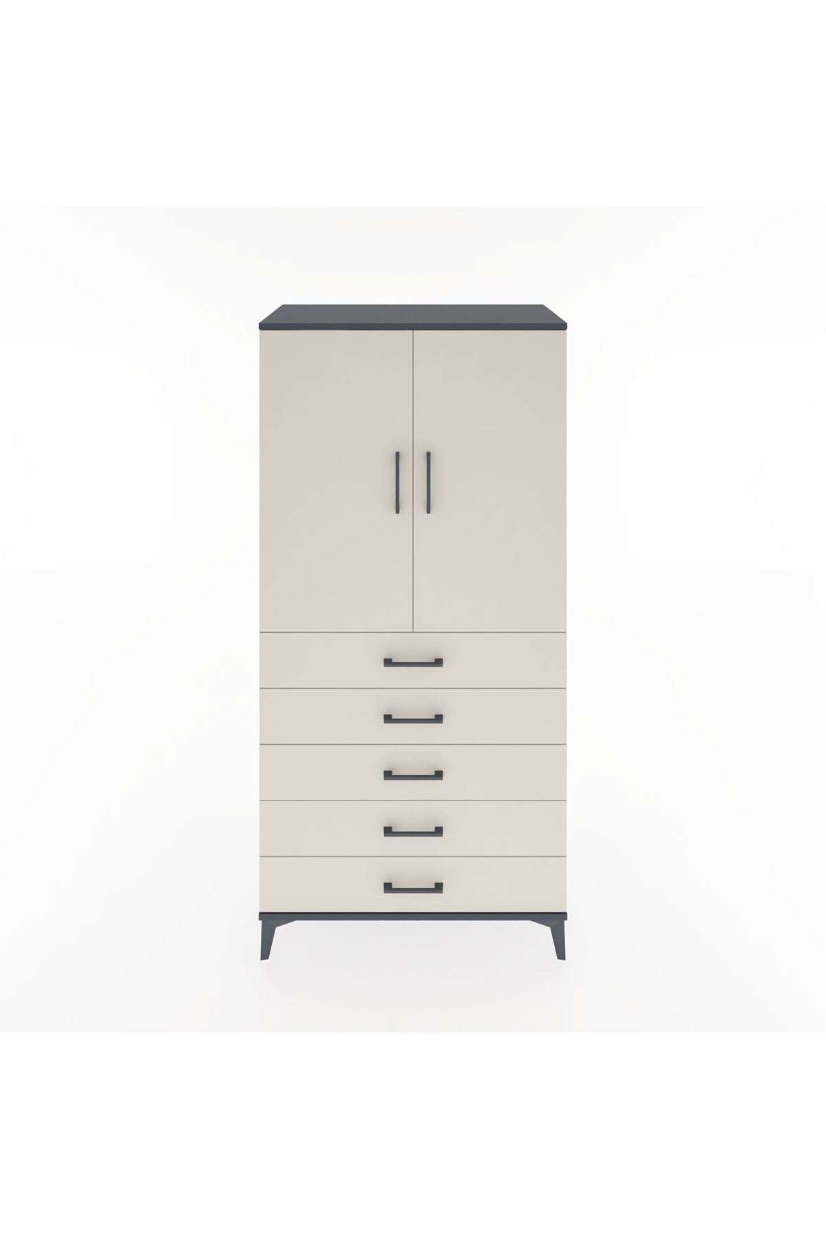 Hyperion Dolap 2 Raflı 5 Çekmeceli 2 Kapaklı 88x44x182 Antrasit-Aytaşı