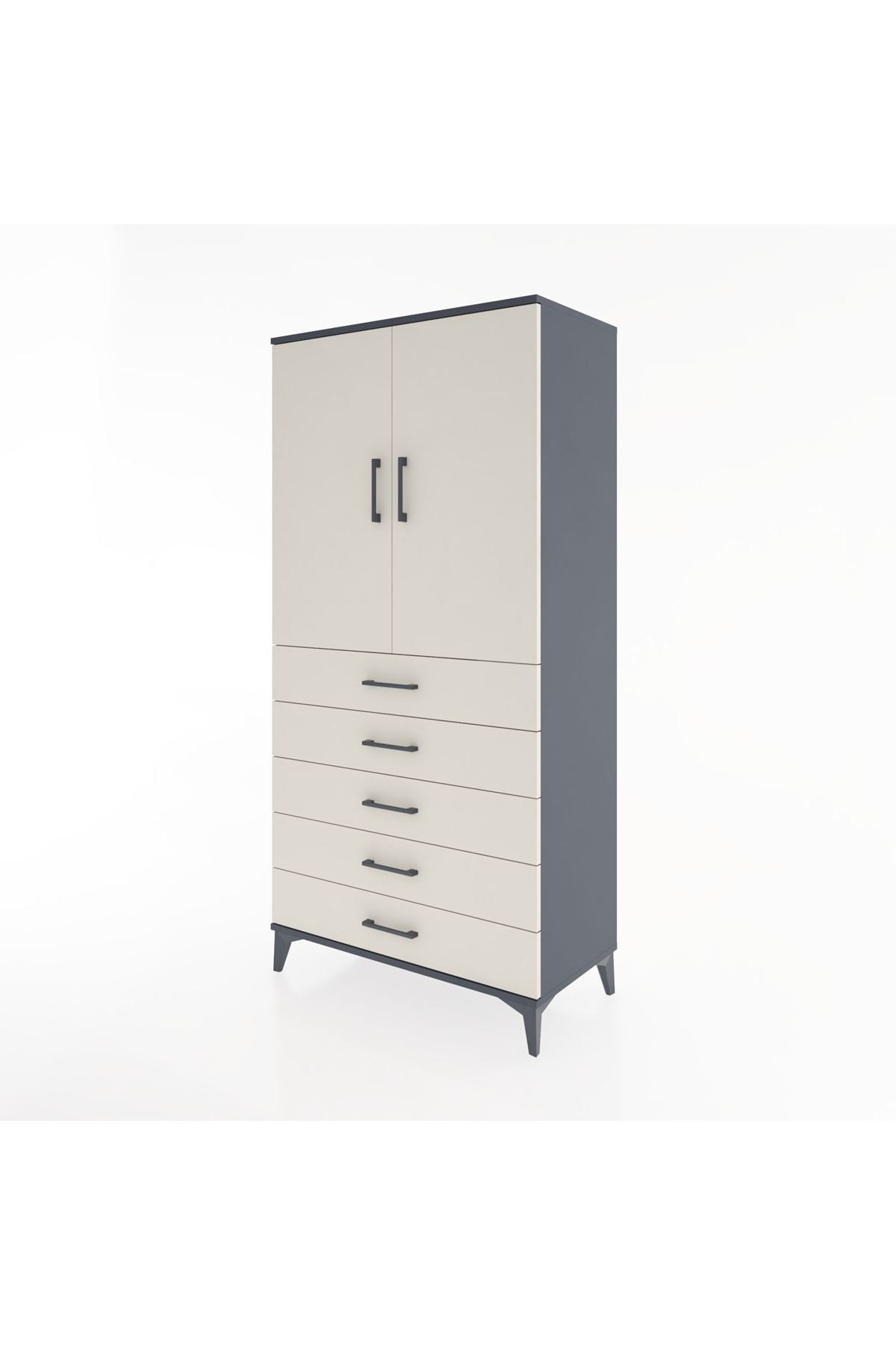 Hyperion Dolap 2 Raflı 5 Çekmeceli 2 Kapaklı 88x44x182 Antrasit-Aytaşı