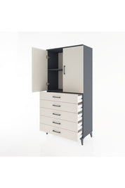 Hyperion Dolap 2 Raflı 5 Çekmeceli 2 Kapaklı 88x44x182 Antrasit-Aytaşı