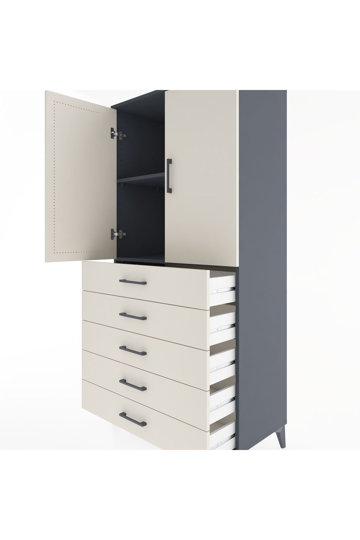 Hyperion Dolap 2 Raflı 5 Çekmeceli 2 Kapaklı 88x44x182 Antrasit-Aytaşı