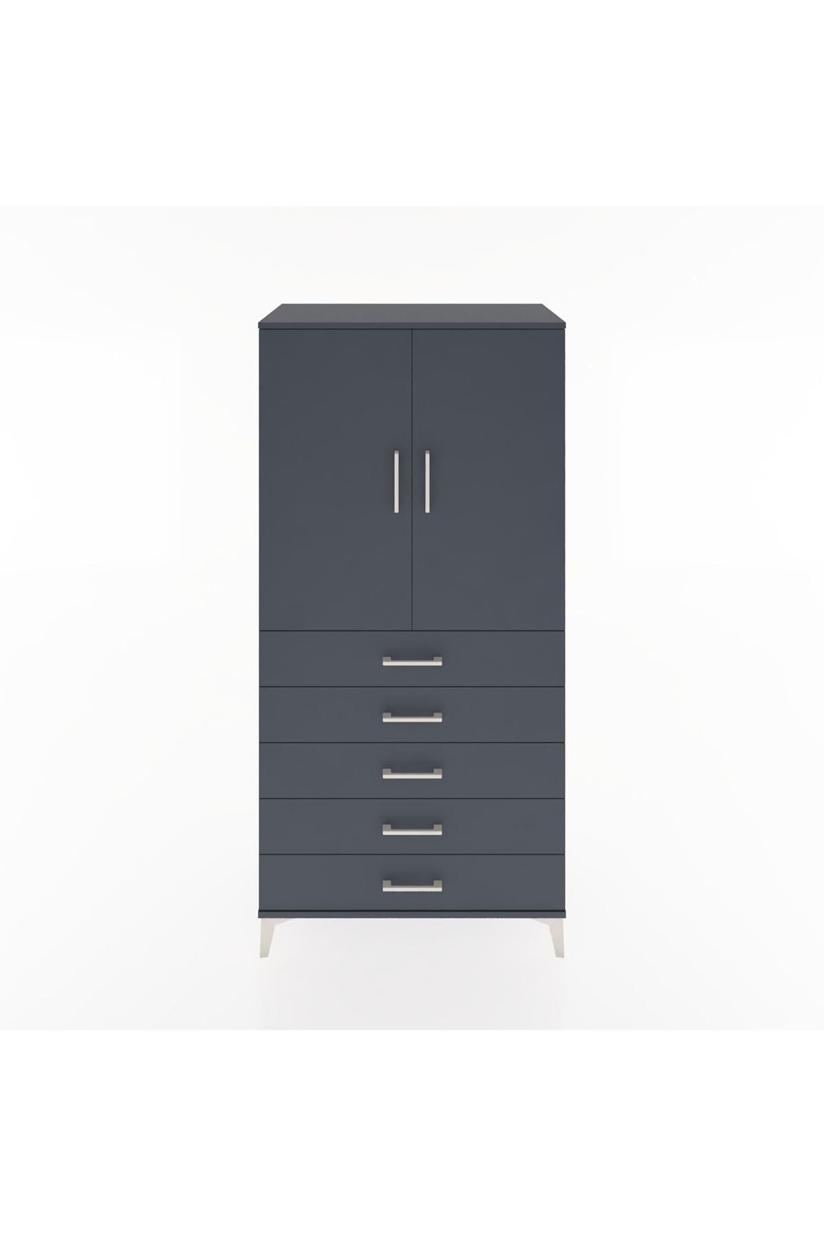 Hyperion Dolap 2 Raflı 5 Çekmeceli 2 Kapaklı 88x44x182 Antrasit-Antrasit