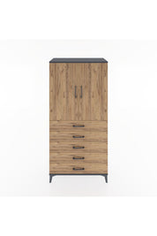 Hyperion Dolap 2 Raflı 5 Çekmeceli 2 Kapaklı 88x44x182 Antrasit-Çam