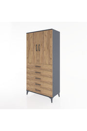 Hyperion Dolap 2 Raflı 5 Çekmeceli 2 Kapaklı 88x44x182 Antrasit-Çam