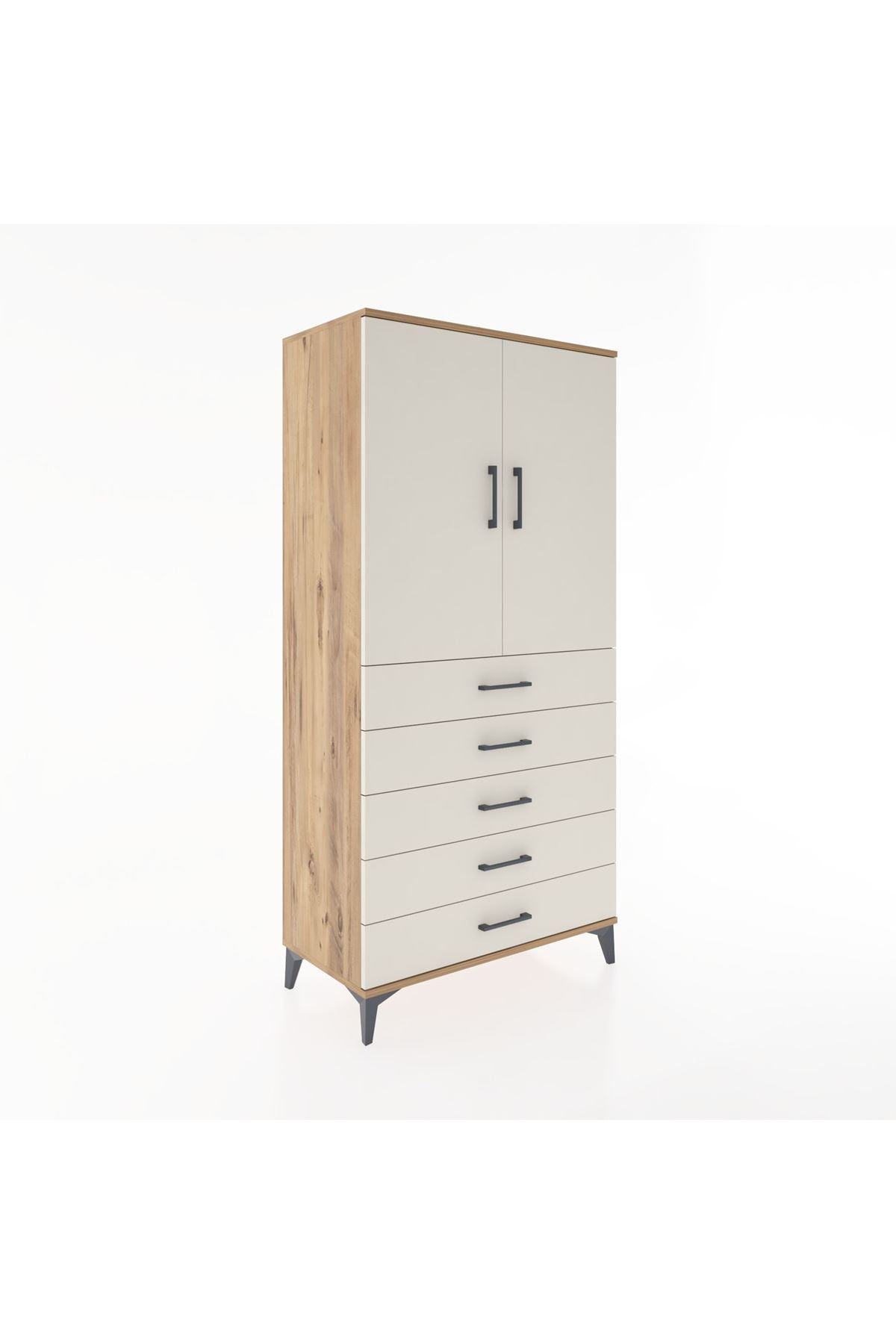 Hyperion Dolap 2 Raflı 5 Çekmeceli 2 Kapaklı 88x44x182 Çam-Aytaşı