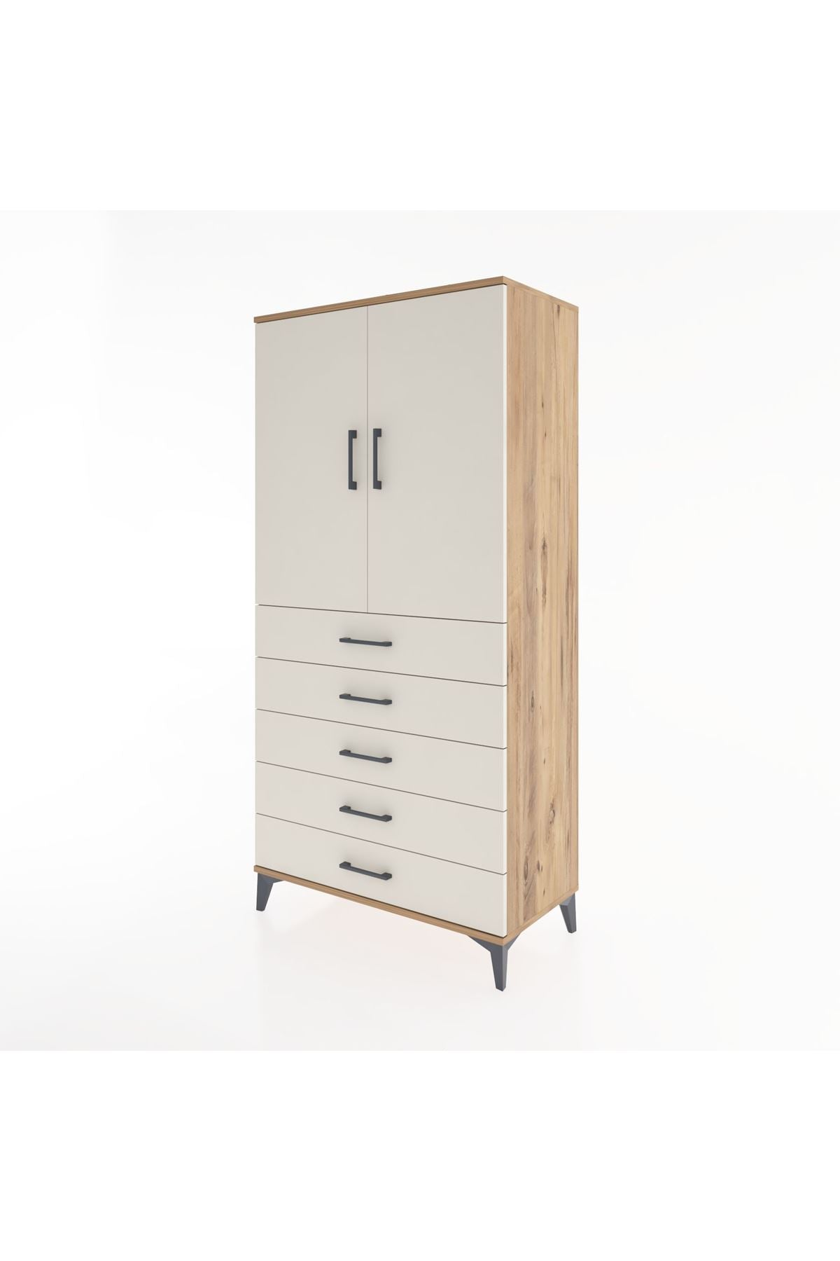 Hyperion Dolap 2 Raflı 5 Çekmeceli 2 Kapaklı 88x44x182 Çam-Aytaşı