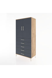Hyperion Dolap 2 Raflı 5 Çekmeceli 2 Kapaklı 88x44x182 Çam-Antrasit