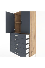 Hyperion Dolap 2 Raflı 5 Çekmeceli 2 Kapaklı 88x44x182 Çam-Antrasit