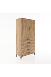 Hyperion Dolap 2 Raflı 5 Çekmeceli 2 Kapaklı 88x44x182 Çam-Çam